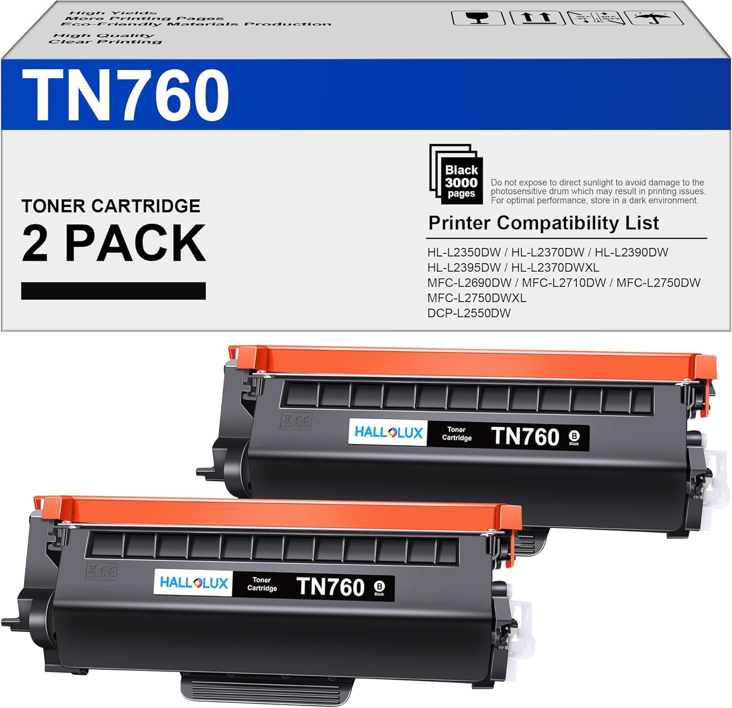 New Chip TN760 TN730 TN 760 Toner Cartridge for Brother TN 730 Toner Cartridge TN-760 for Brother TN760 Replacement for Brother DCP l2550DW L2350DW L2370DW L2390DW MFC L2690DW Printer (2 Black)