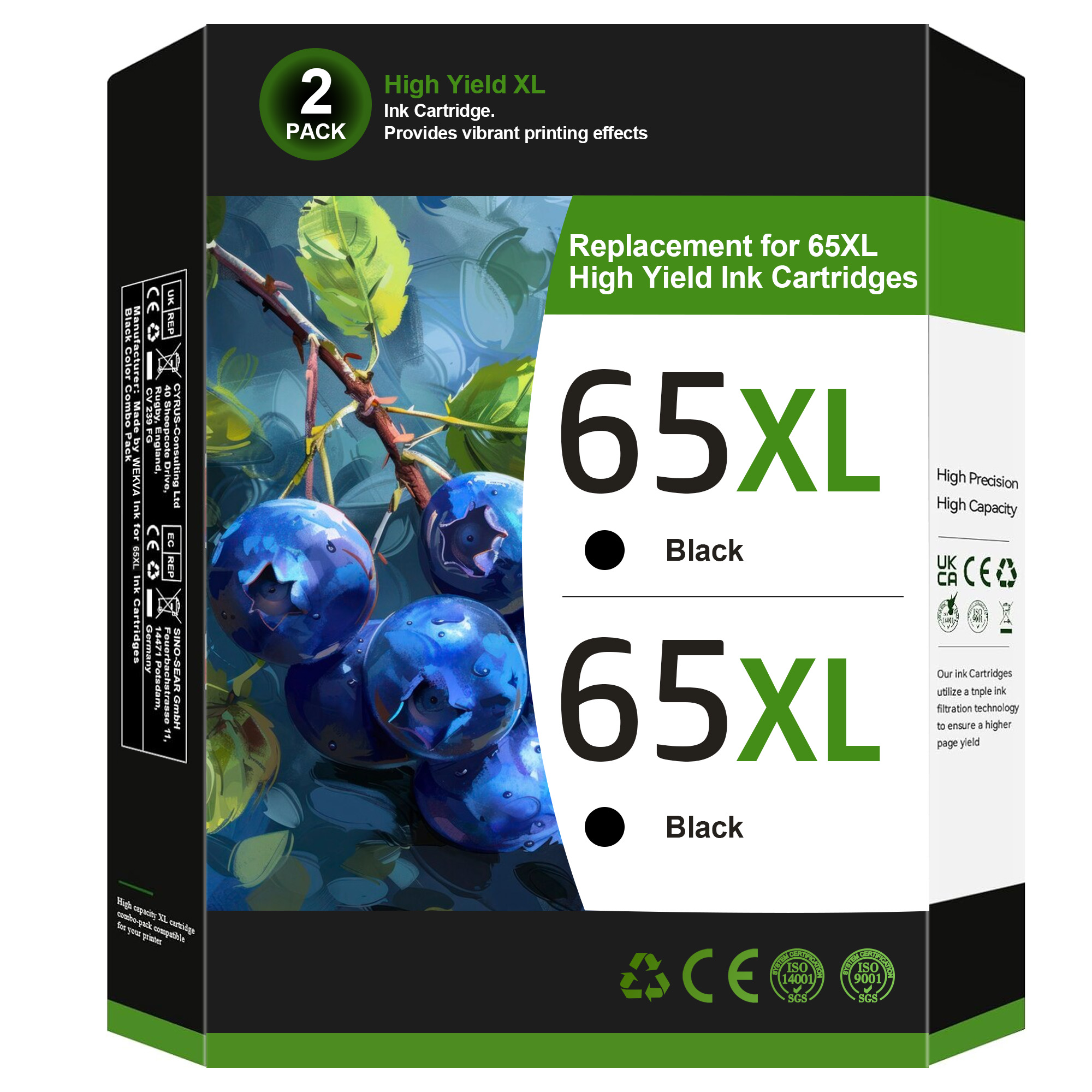 Inktrack 65XL Black Ink Cartridge for HP 65 Black Ink Cartridge High Yield (2-Black) for HP Printers Envy 5000 5055 5058 5052 5010 5014 DeskJet 3755 3772 3752 3720 2600 2622 2680| N9K04AN Inkjet