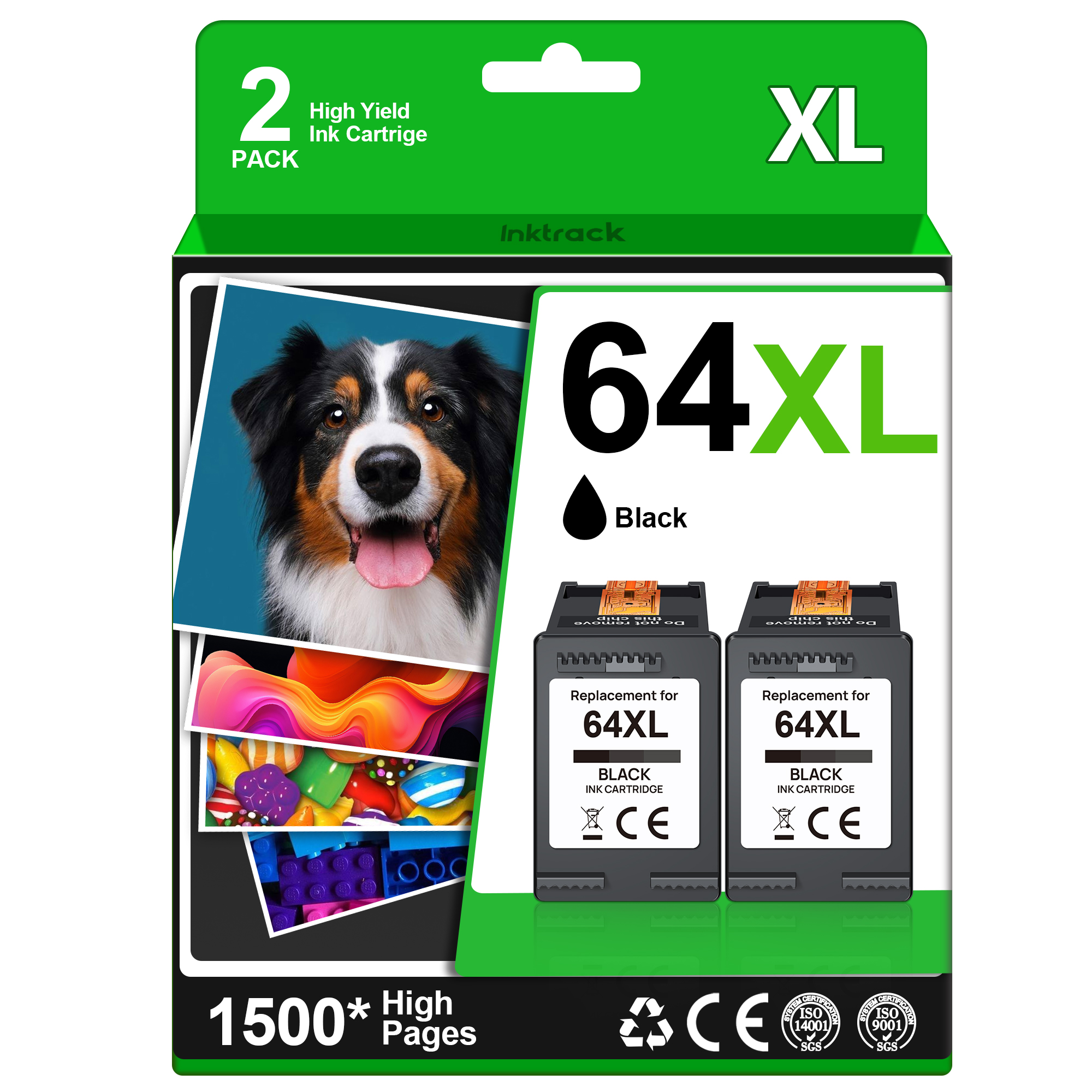 Inktrack 64XL Black Ink Cartridge | High-Yield for HP Ink 64 XL 64XL Black Ink Cartridge for HP Printers Envy Photo 6220 6230 6252 6255 7120 7155 7158 7855 7858 | Tango Tango X Tango Terra (2 Black) | N9J92AN