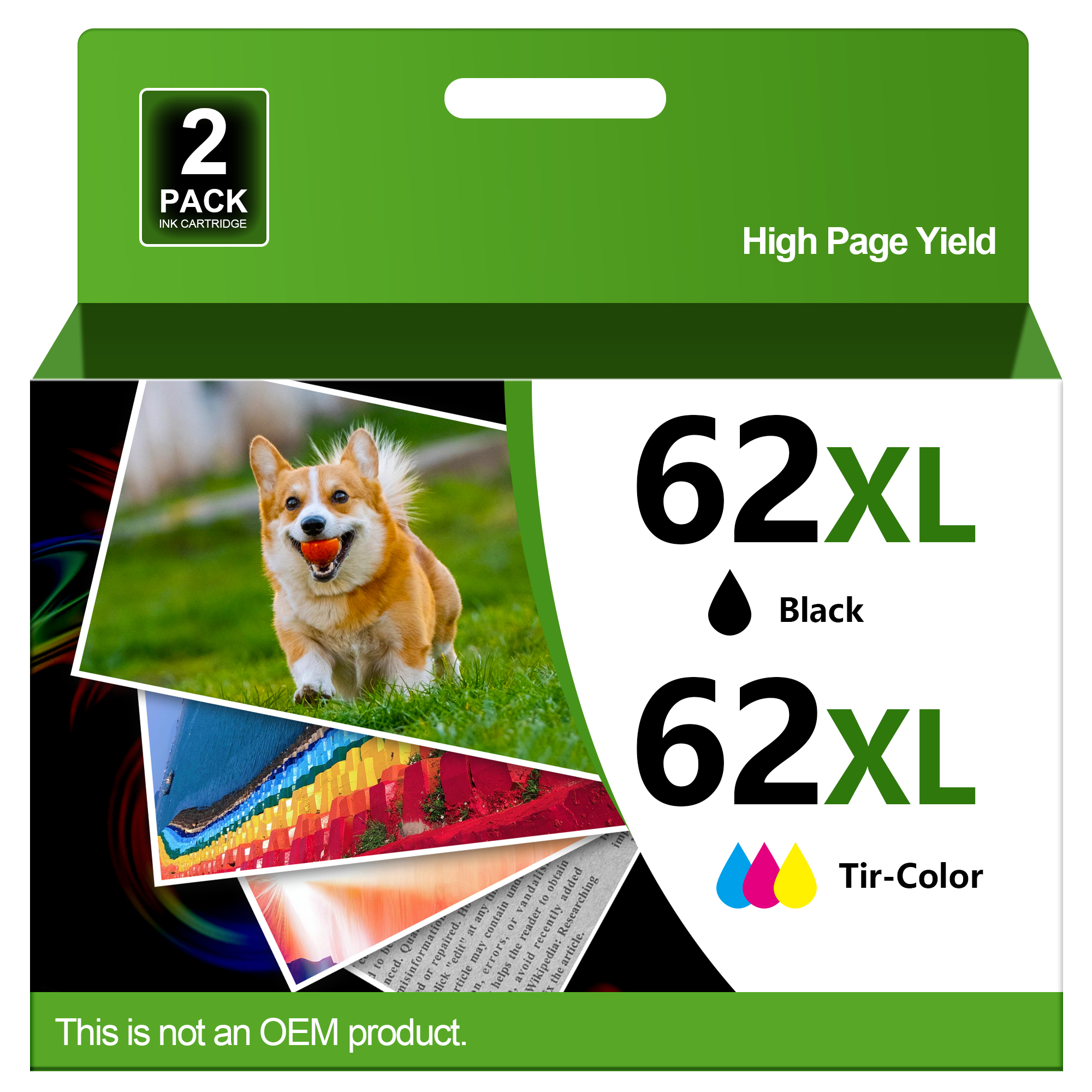 Inkstellar 62XL Ink Cartridges Black and Color Remanufactured for HP Ink 62 (2-Pack) for HP 62XL Ink Cartridge Combo Pack Works with HP Envy 5540 5544 5545 5640 5660 5664 7640 OfficeJet 200 250 Series | N9H64FN