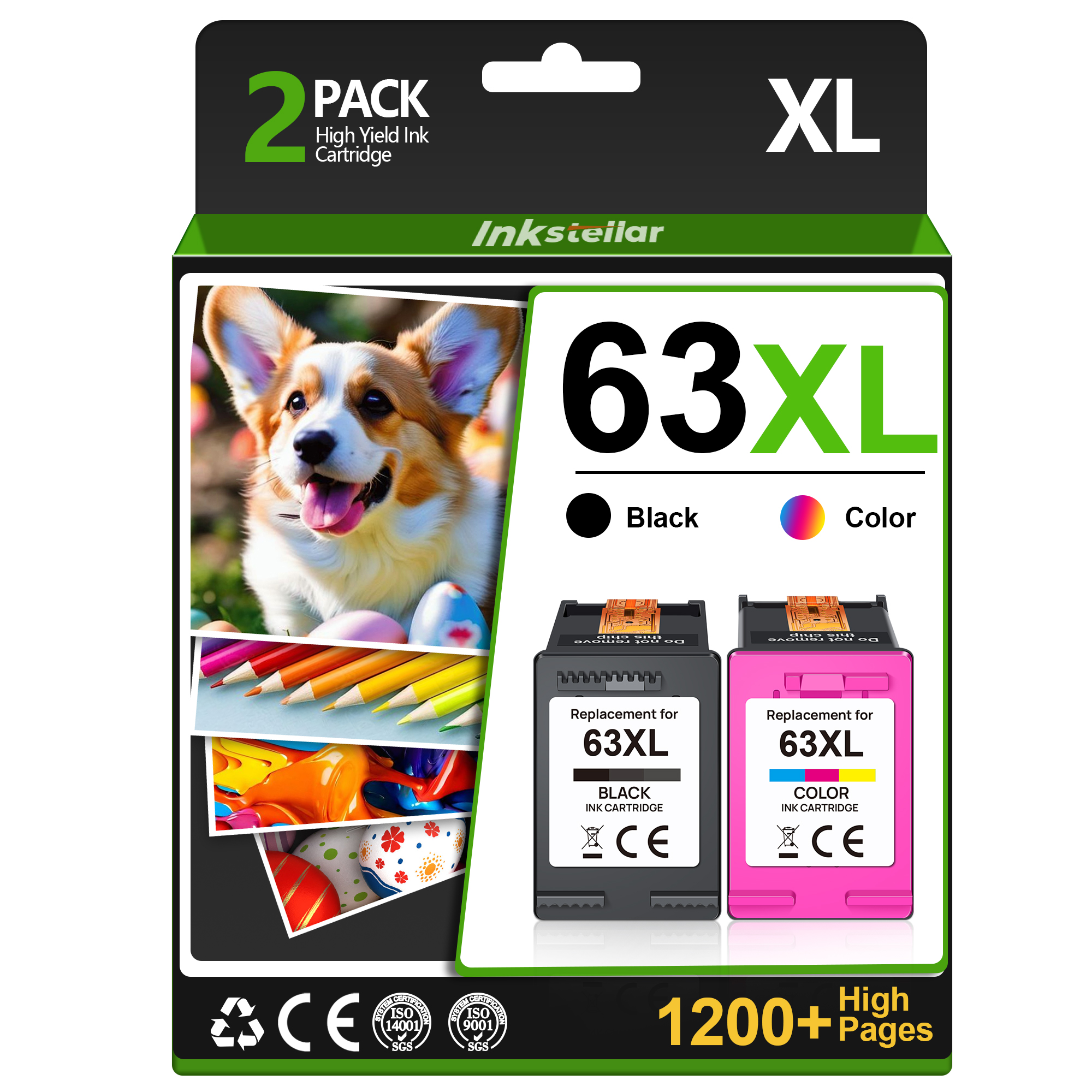 63XL Ink Cartridge Black and Color for HP 63XL Ink Cartridge Combo Pack for HP Ink 63 63 XL Work for HP Officejet 3830 4650 5255 4655 Envy 4520 4512 Deskjet 3636 3630 1112 2130 1110 Printer (2 Pack)