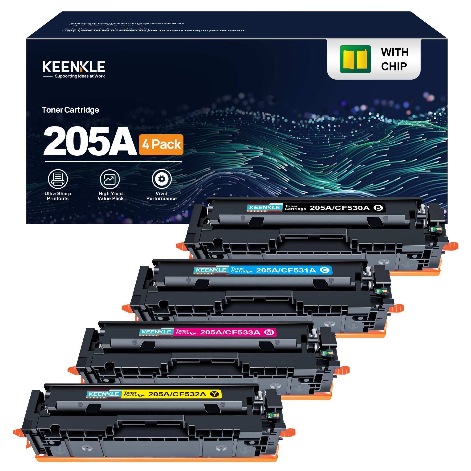 205A CF530A Cartouche de Toner Compatible pour HP CF530A CF531A CF532A CF533A pour HP Color Laserjet Pro MFP M180n M180nw M180fw M181n M181fw, M154a M154nw (Noir Cyan Magenta Jaune, 4-Pack)