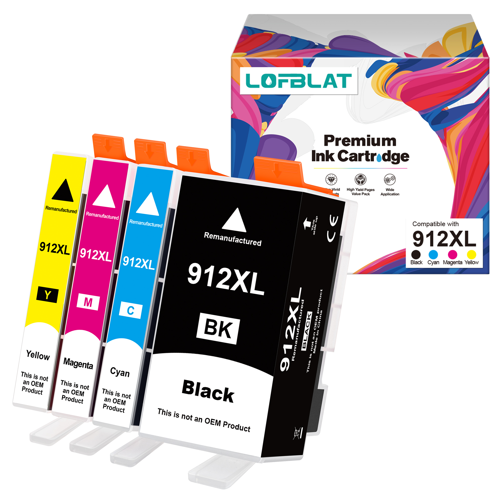 LOFBLAT 912XL Compatible Cartridges for HP 912 XL Multipack Cartridge (Black Cyan Yellow Magenta, 4-Pack)
