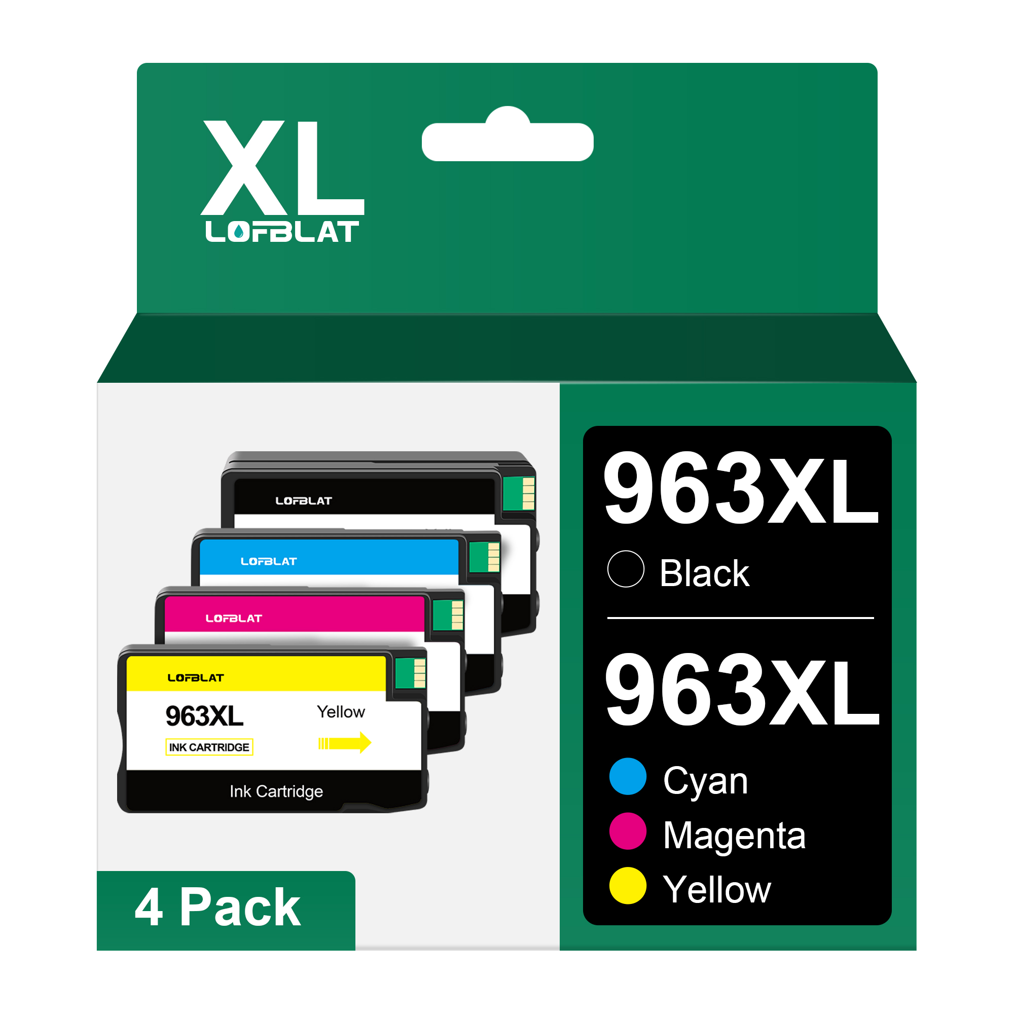 LOFBLAT 963XL 963 XL Cartouches d'encre Remplacement pour HP 963XL pour HP OfficeJet Pro 9010 9012 9020 9014 9015 9016 9018 9022 9025 9019 (1 Noir 1 Cyan 1 Jaune 1 Magenta, 4-Pack)