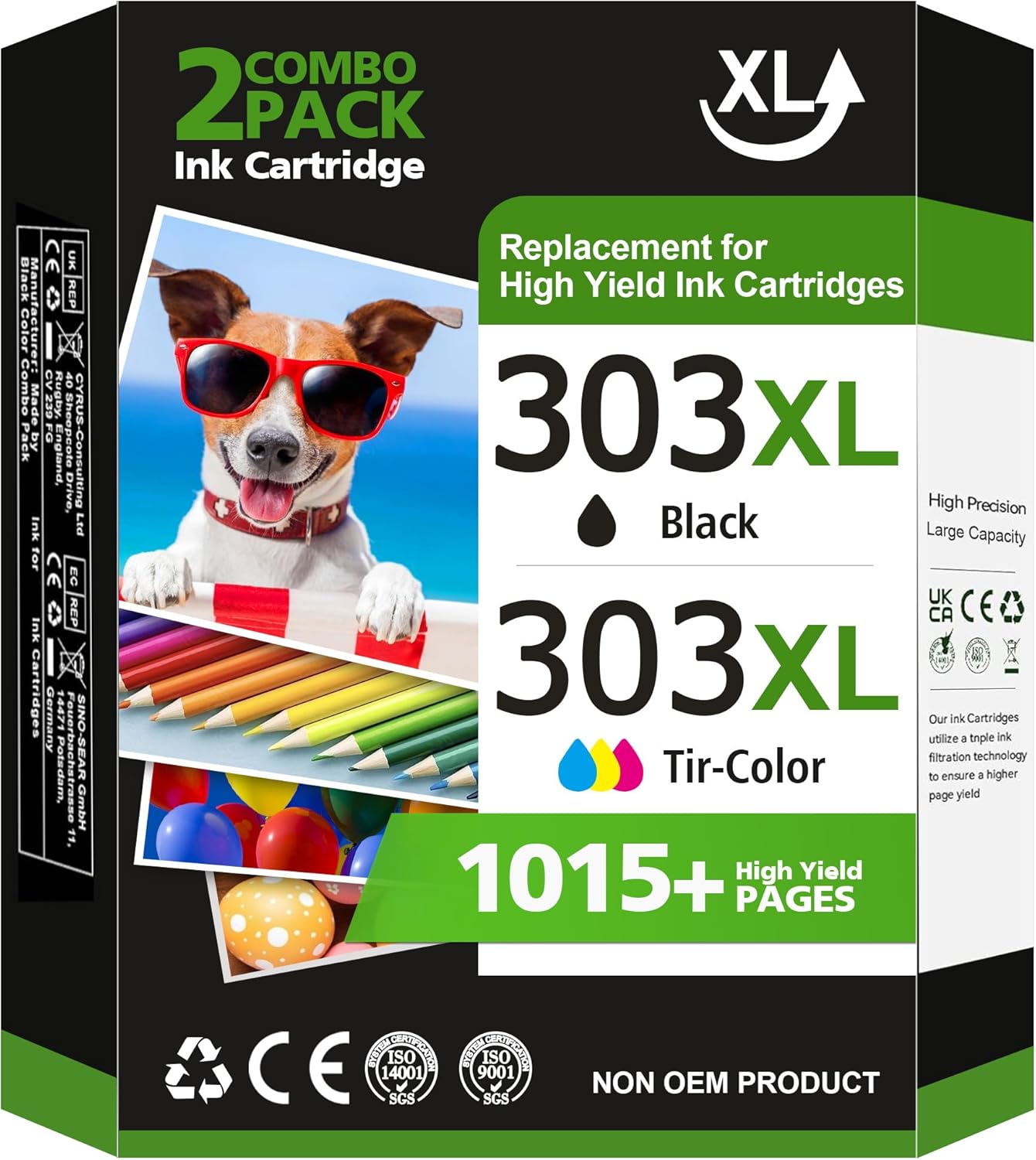 LIFOR 303XL 303 XL Ink Cartridges Black and Colour High Yield Replacement for HP 303 Ink Cartridges Combo Pack for HP 6200 6230 7100 7134 7234 6234 6220 7830 7130 (2-Pack)