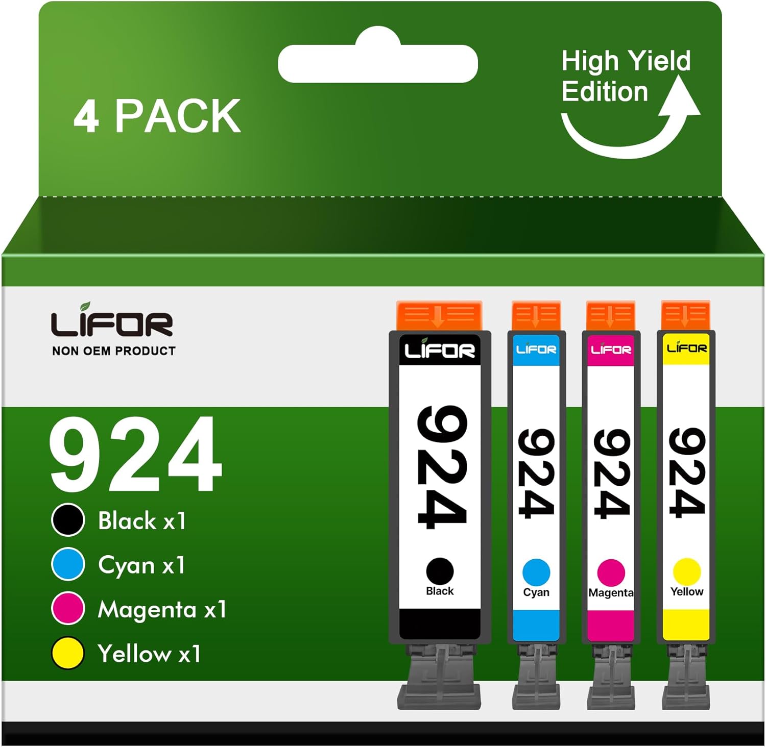 LIFOR 924 Ink Cartridges Replacement for HP 924 for HP OfficeJet Pro 8120e OfficeJet Pro 8122e 8124e 8125e 8132e 8134e 8135e 8130e 8138e 8139e All-in-One(4-Pack, Black Cyan Magenta Yellow)