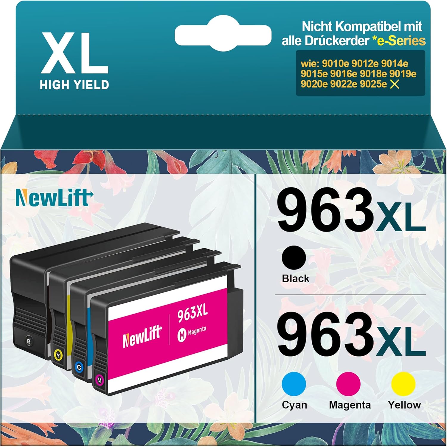NewLift 963XL Multipack Kompatibel für HP 963 963XL Druckerpatronen für HP officejet Pro 9010 patronen,9020 9012 9022 9014 9015 9016 9018 9019 (963XL Multipack,4er-Pack)