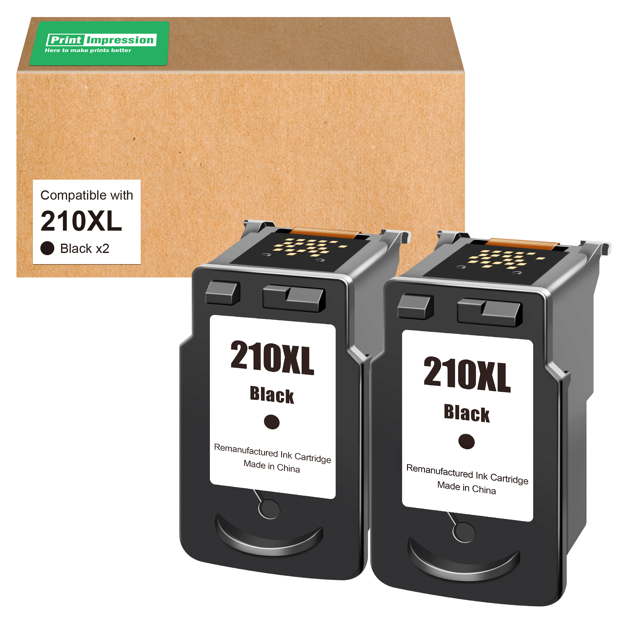 PrintImpression PG-210XL Black Ink Cartridge Replacement for Canon 210XL Black Ink Cartridge PG-210XL PG 210 XL Work for Canon PIXMA IP2700 IP2702 MP230 MP250 MP280 MX320 MX330 MX340 MX350 MX410 MP480 MP490(2 Black)
