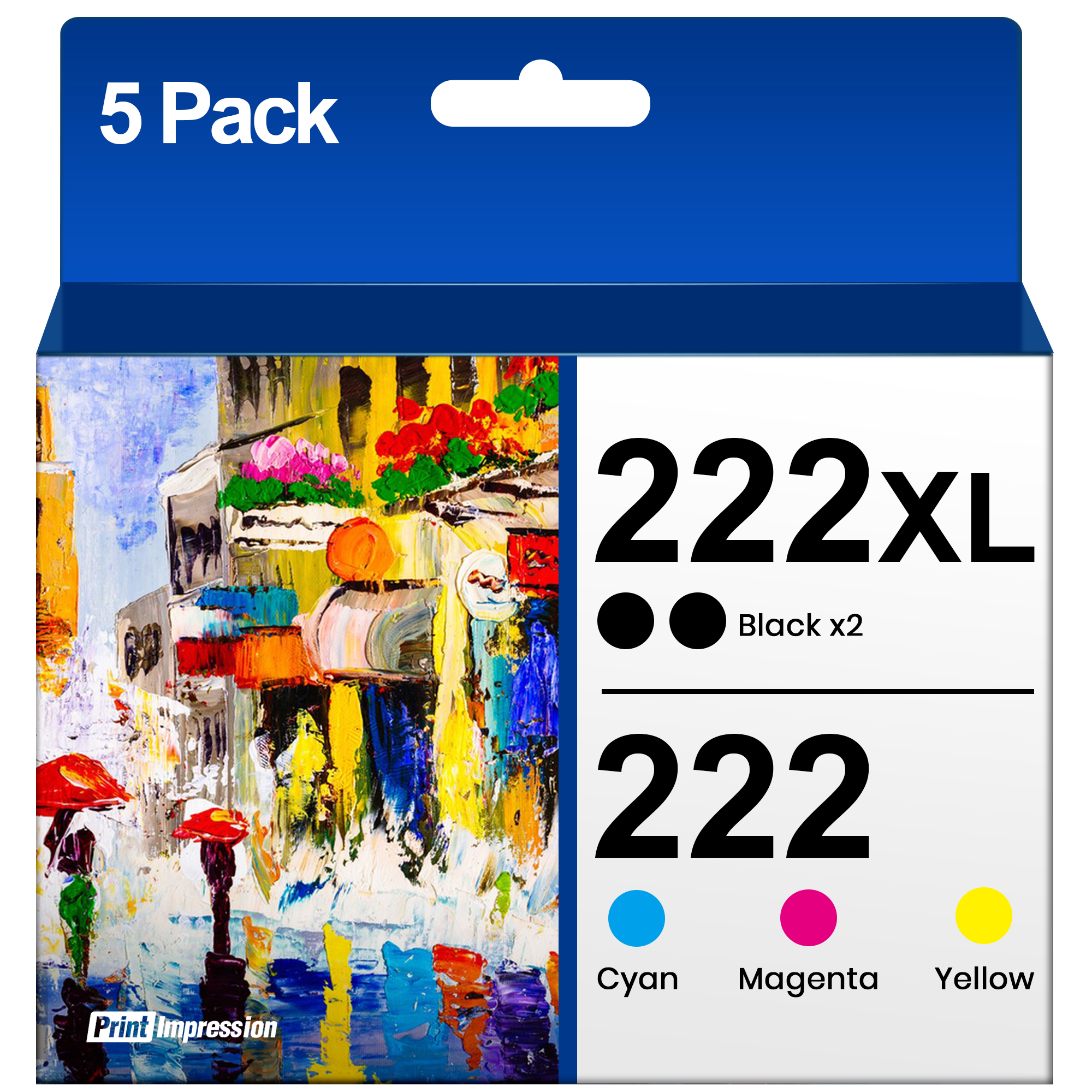 222XL High-Capacity Black & Standard Color Remanufactured for Epson 222XL Ink Cartridges Combo Pack 222 Ink Work for Workforce WF-2960 Expression XP-5200 Printer (Black Cyan Magenta Yellow, 5 Pack)