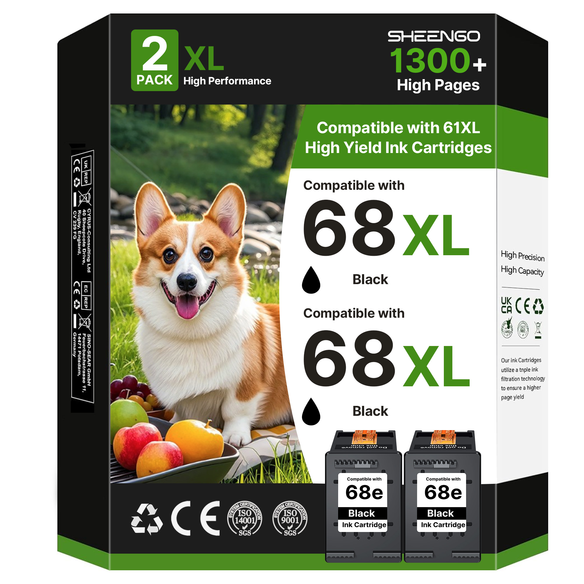 68XL 68e 68 Black Ink Cartridge Combo Pack for HP Ink 68 68XL 68e Replacement for HP Envy 6155e 6555e Ink Cartridges Compatible with Envy 6155e 6555e 6152e 6552e 6100e 6500e Series Printer (2 Black)