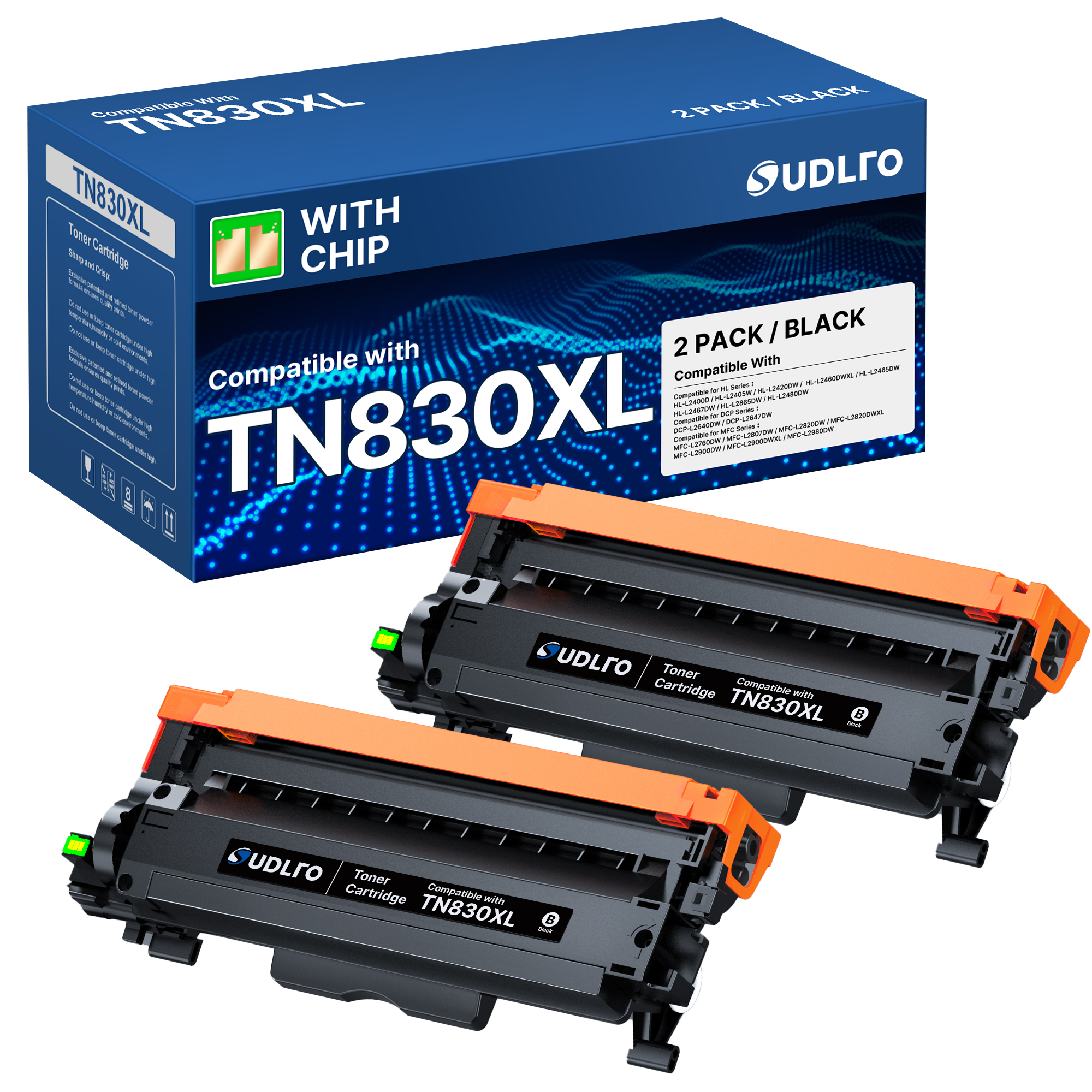 TN830XL TN830 -Compatible for Brother TN830XL Toner TN-830XL TN830 TN-830 Toner to use with Brother HL-L2460DW DCP-L2640DW HL-L2480DW HL-L2400D HL-L2405W MFC-L2820DWXL MFC-L2820DW Printer (2 Black)