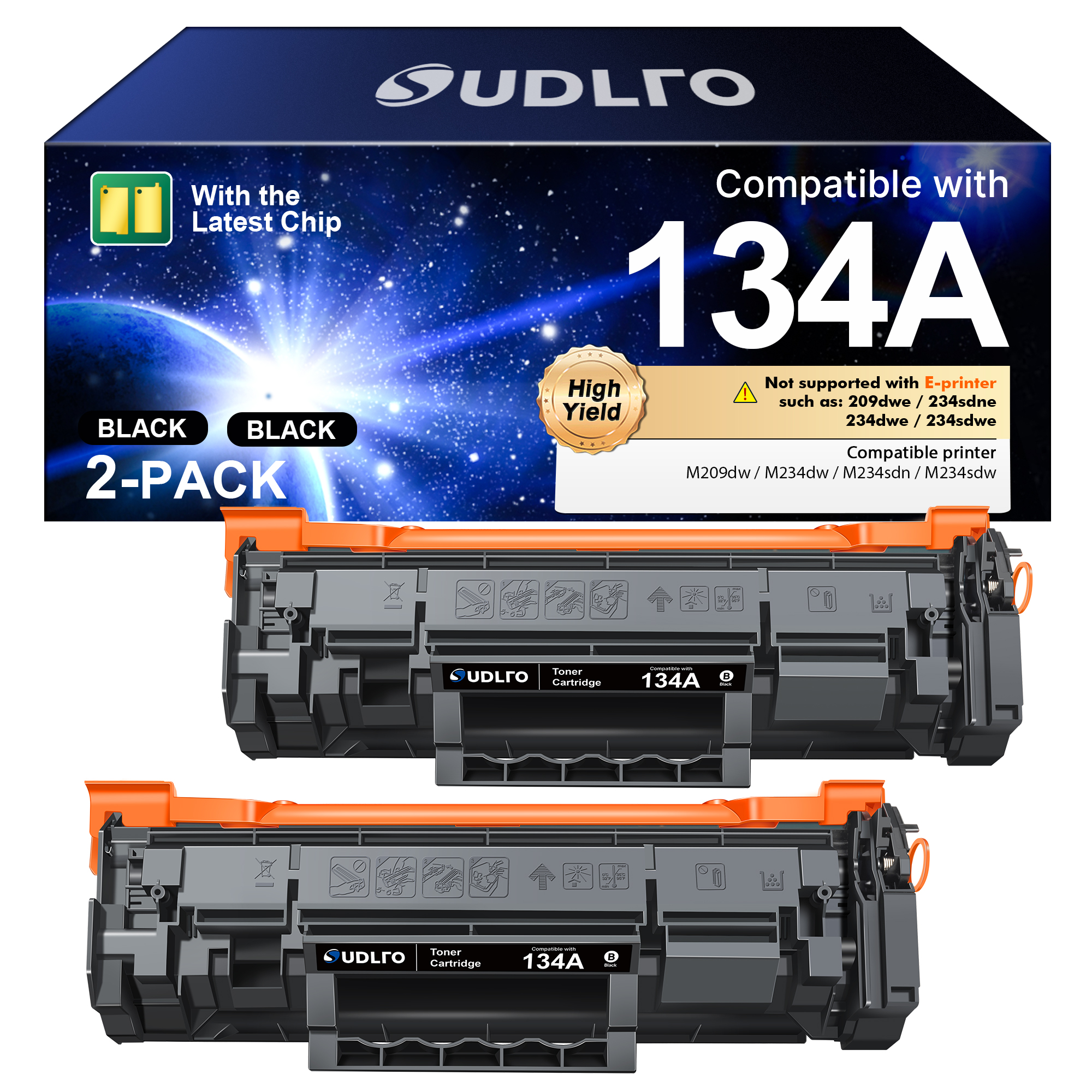 134A Black Toner Cartridge - (with Chip) Compatible Replacement for HP 134 A 134X W1340A W1340X Toner Cartridges Work with Laserjet M209dw MFP M234dw M234sdw M234sdn Series Printer (2-Pack)