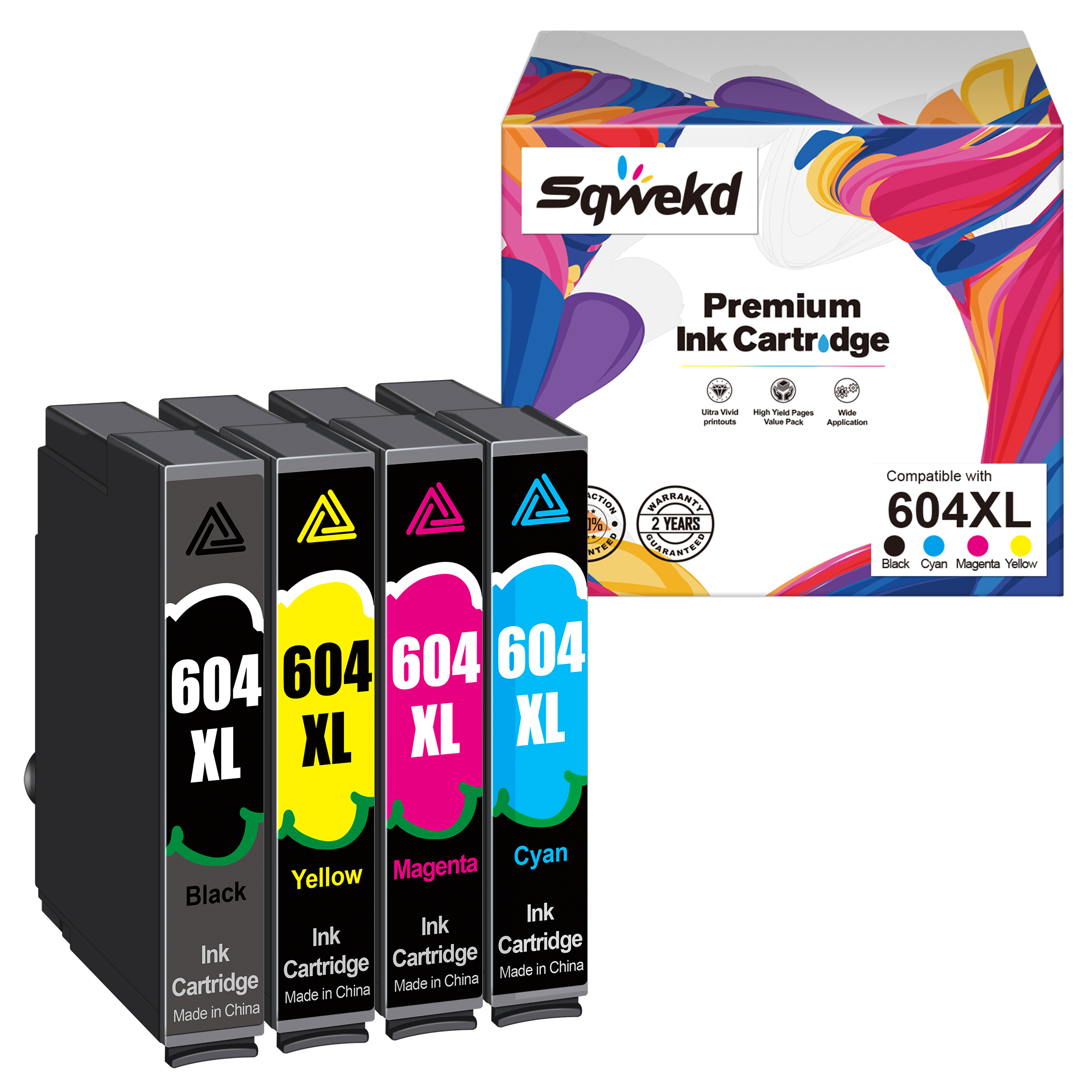 Sqwekd 604XL Cartucce d'inchiostro Compatibili per Epson 604 XL Multipack per Expression Home XP-2200 XP-2205 XP-3200 XP-4200 Workforce WF-2910DWF WF-2930DWF WF-2935DWF WF-2950DWF (4 Pack)