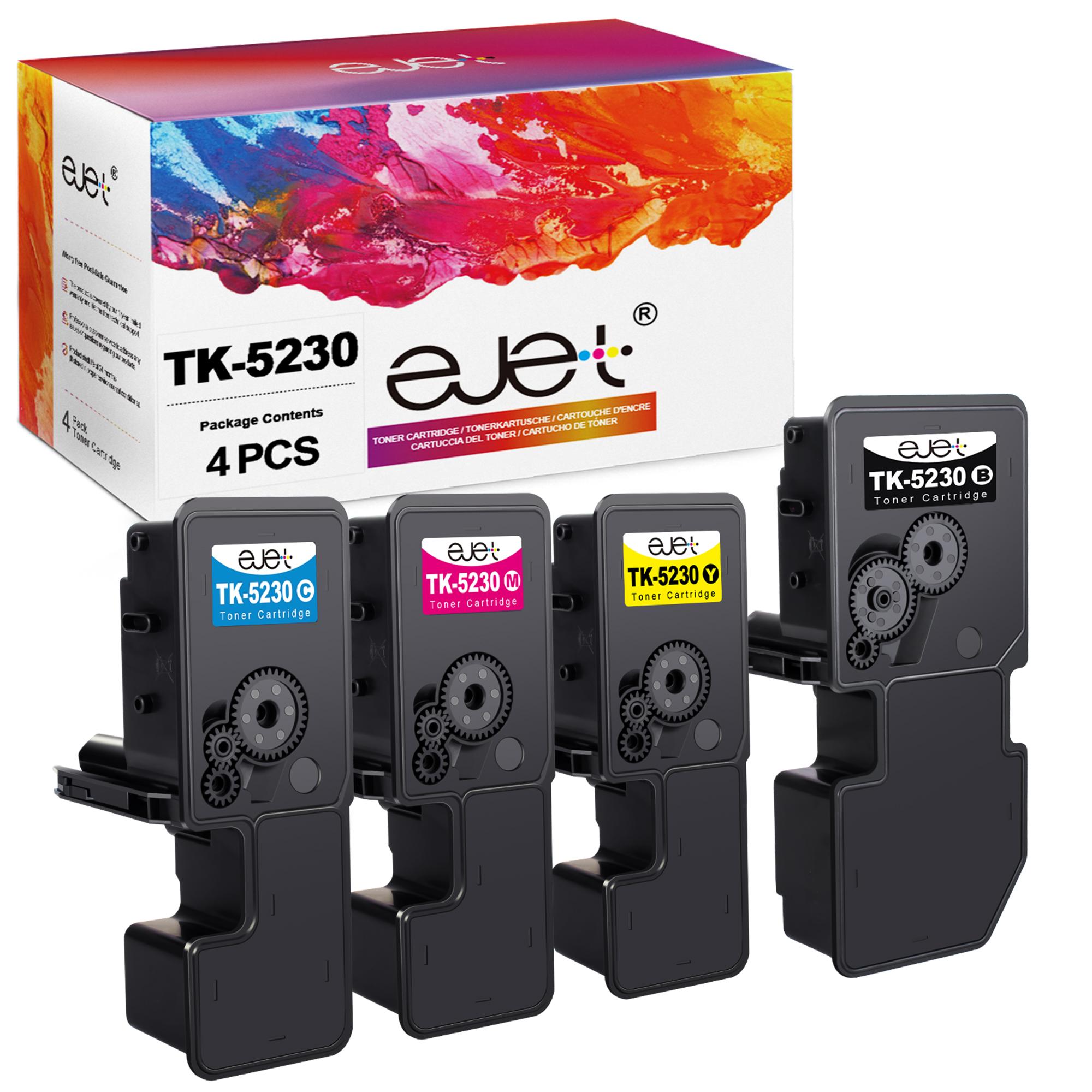 ejet Kompatibel Tonerkartusche als Ersatz für Kyocera TK5230 TK5230K TK-5230C TK-5230M TK-5230Y für ECOSYS M5521CDN M5521CDW P5021CDN P5021CDW (Schwarz,Cyan,Gelb,Magenta, 4er-Pack)