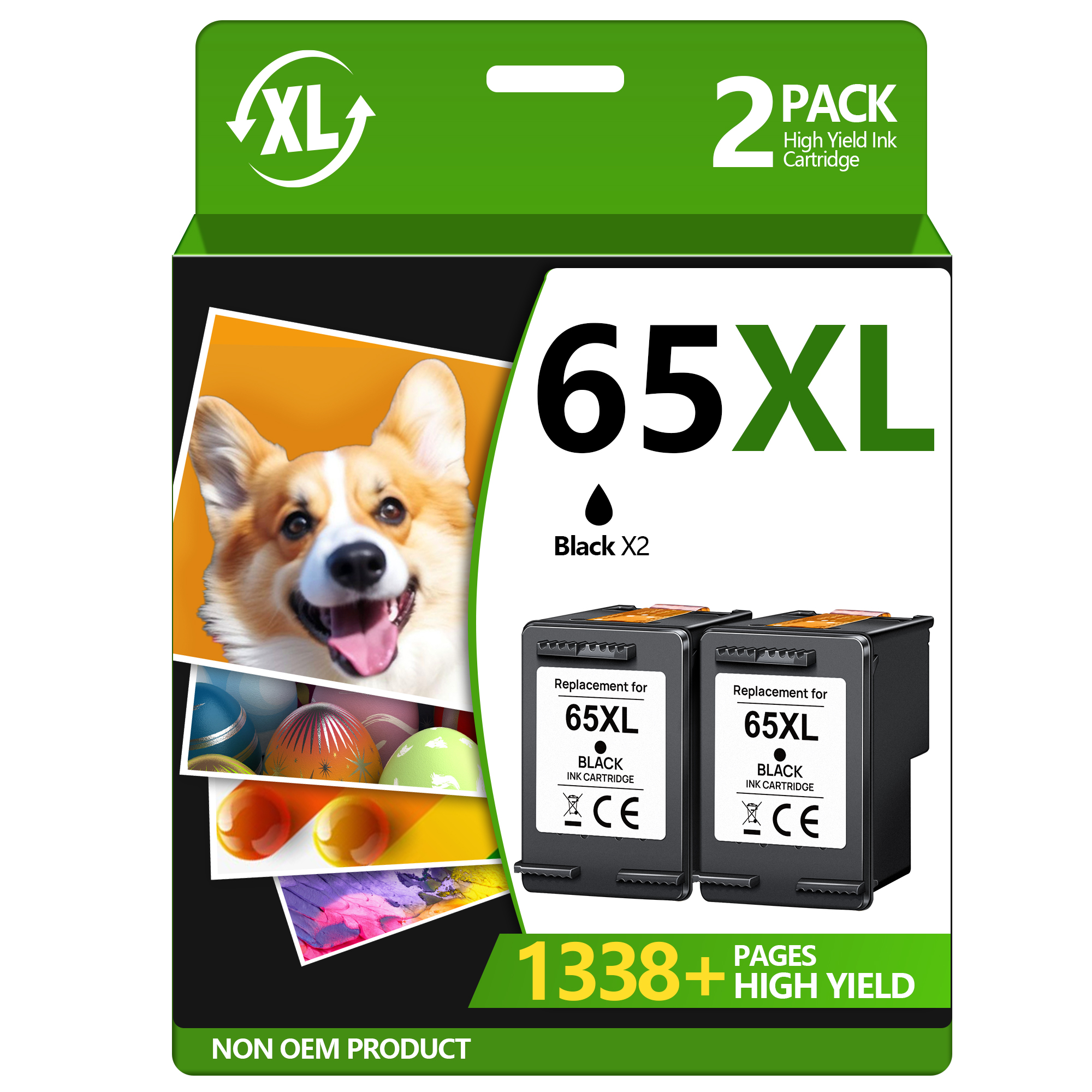 65XL Black Ink Cartridge High Capacity Replacement for HP 65 Black Ink Cartridge for HP Deskjet 3755 3772 3700 3722 3752 2600 2622 2652 Envy 5055 5000 5070 5052 5014 Printer (2 Black Pack)