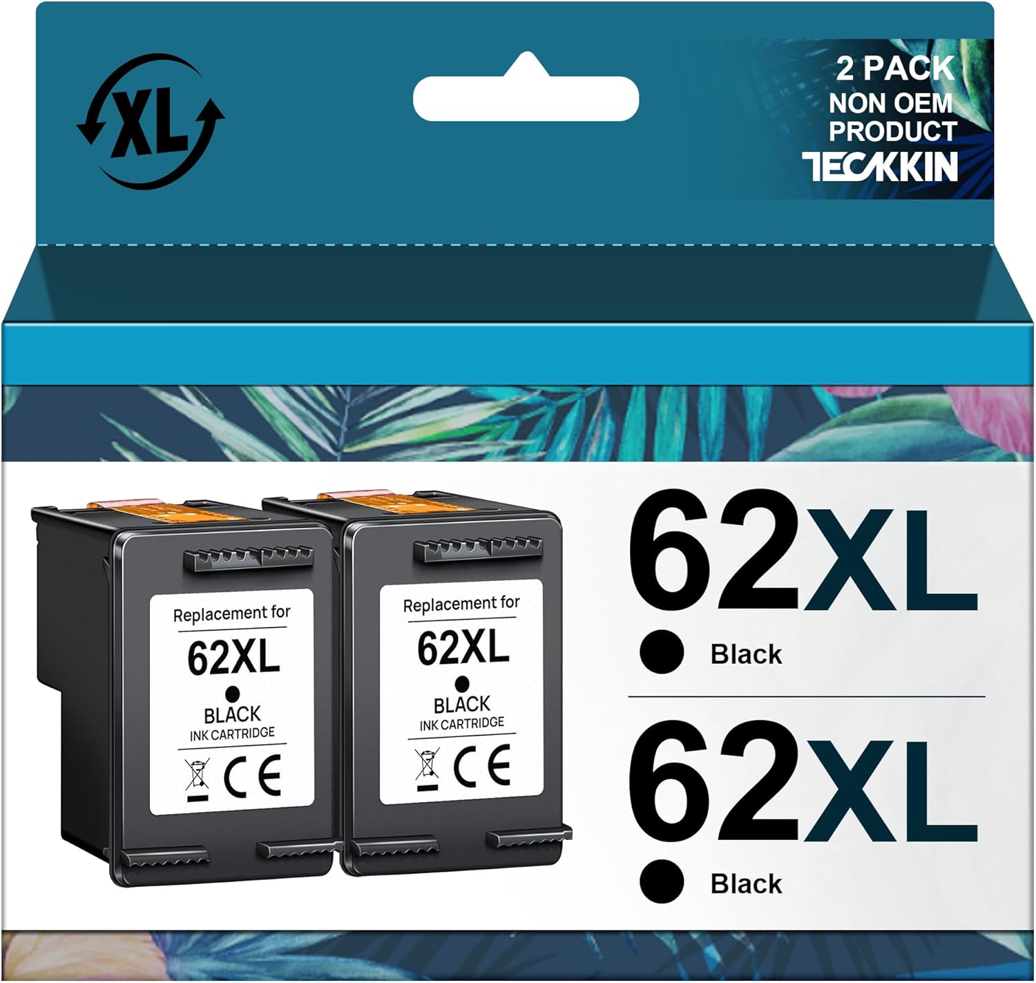 TECKKIN Remanufactured Ink Cartridge Replacement for HP Ink 62 HP 62 Ink 62XL Ink Cartridges Black Ink for Envy 5540 5640 5660 7640 7645 OfficeJet 250 200 5740 5741 8040 Printer (2 Black)
