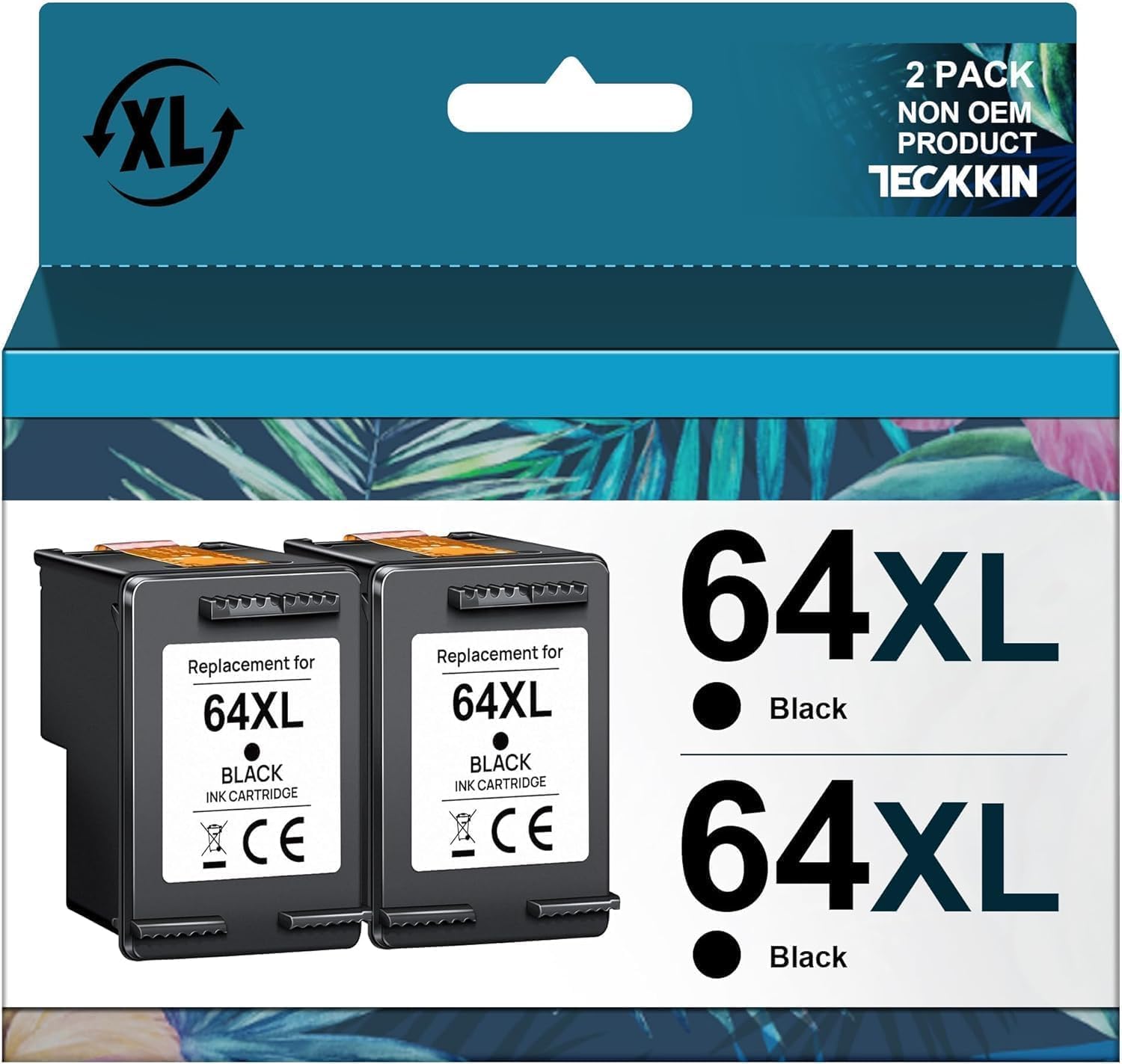 TECKKIN Remanufactured Ink Cartridge Replacement for HP 64XL Black Ink Cartridge HP Ink 64 for HP Envy Photo 7855 7858 7864 6252 6255 7800 7100 7155 7158 Tango Tango X Tango Terra Printer (2 Black)