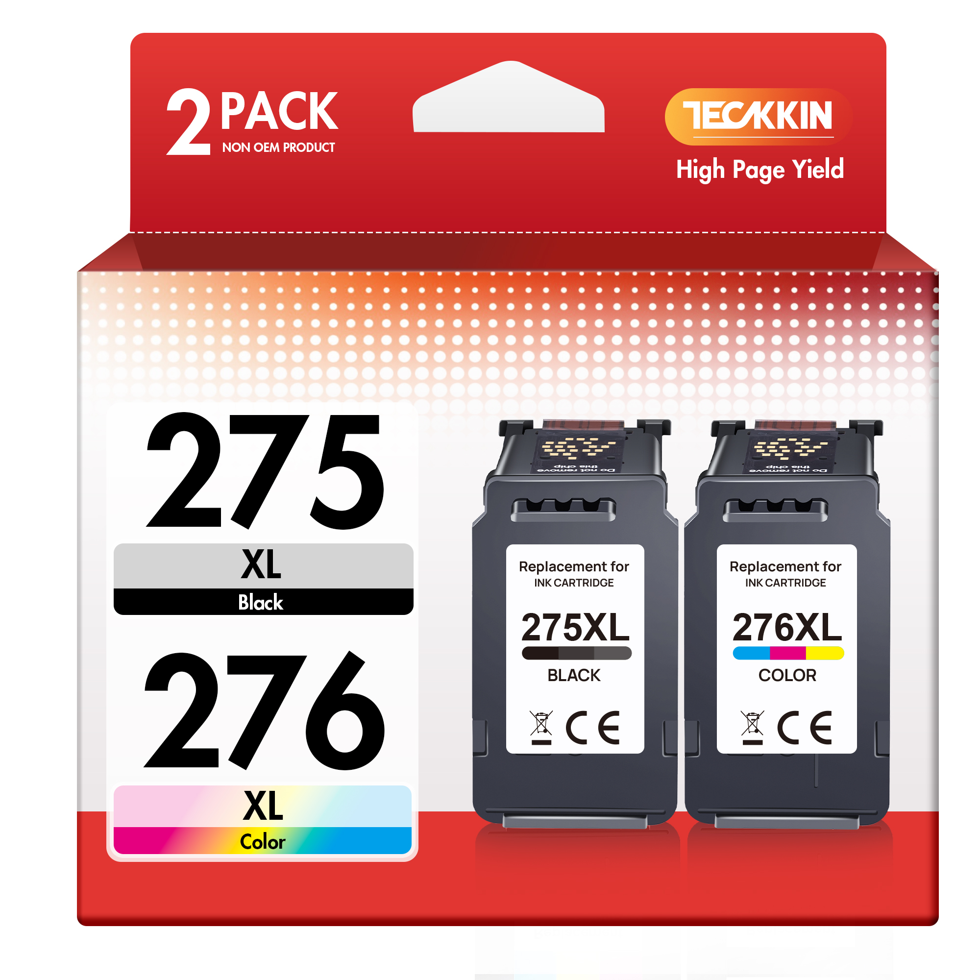 TECKKIN PG-275 XL/CL-276 XL Value Pack Replacement for Canon Ink 275 and 276 PG-275XL CL-276XL Compatible to Canon PIXMA TS3500 TS3522 TS3520 TS3720 3722 TR4700 TR4720 TR4722 Printers (1 Black, 1 Tri-Color)
