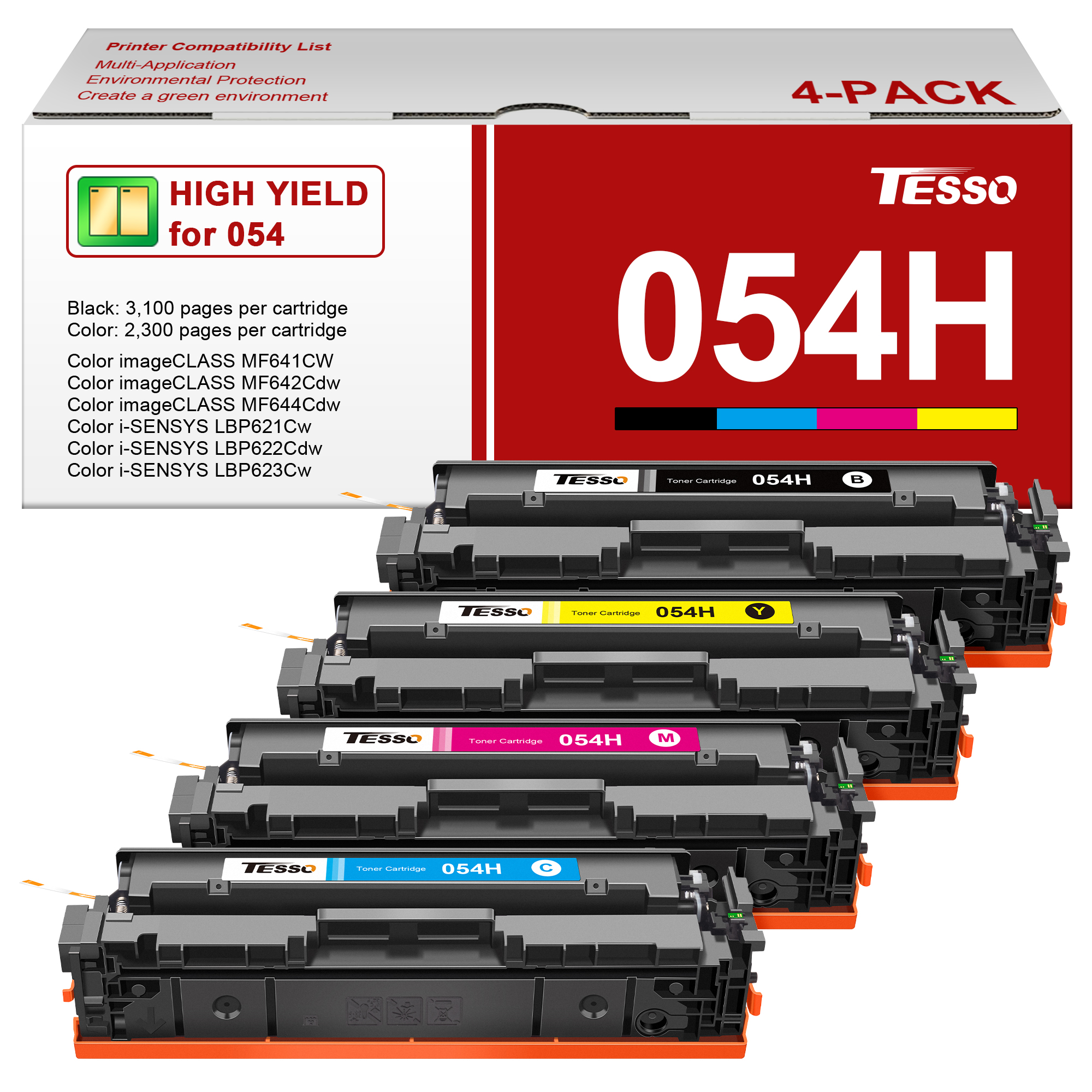 054H Toner Cartridge Set - 054 MF642Cdw Toner High Yield Replacement for Canon 054 Toner Cartridge Set Work for Canon Color imageCLASS MF642Cdw MF644Cdw MF641Cw l for Canon Cartridge 054 Toner 4 Pack