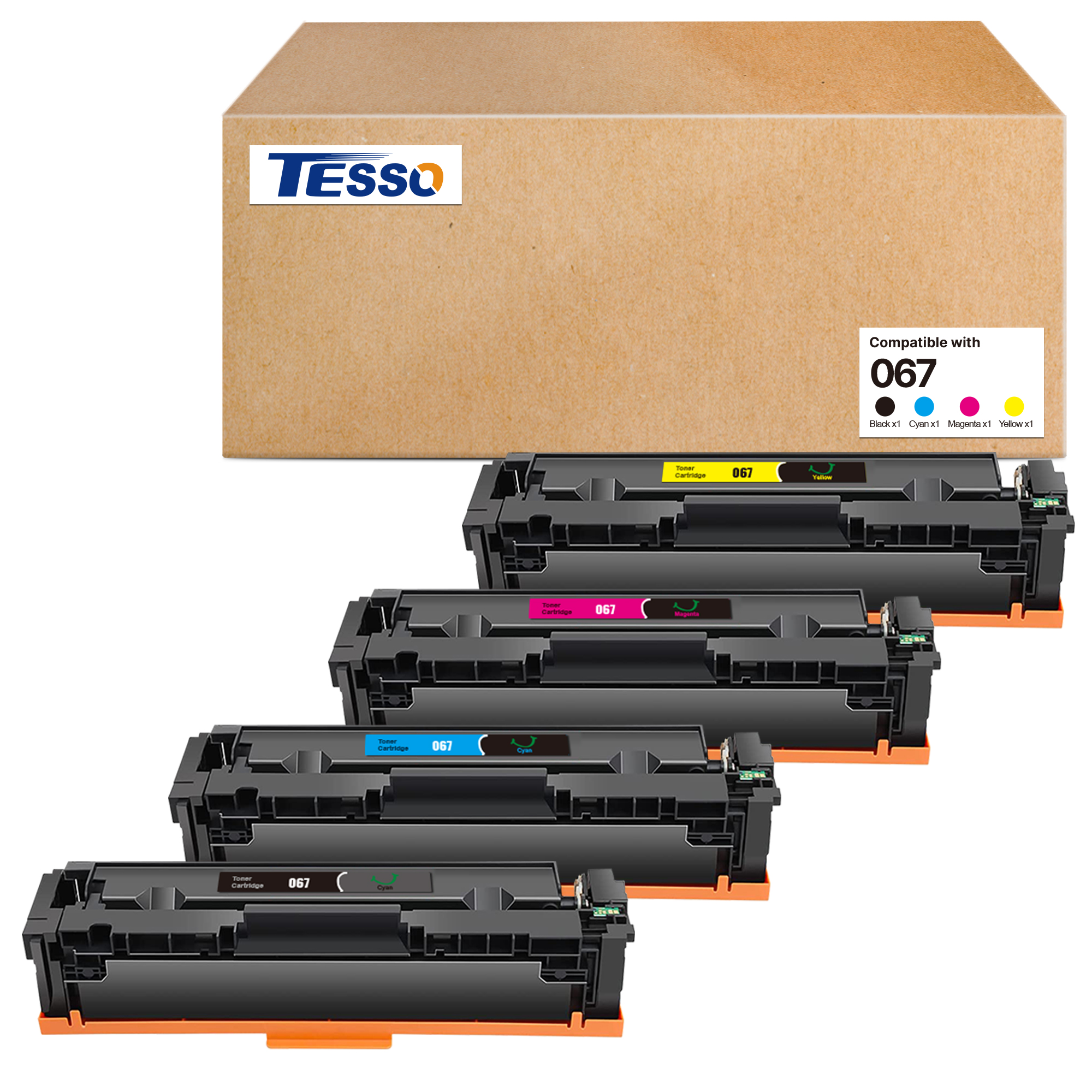 TESSO Compatible Toner Cartridge Replacement for Canon 067 (Black Cyan Magenta Yellow,4-Pack) Work with Canon MF656Cdw MF654Cdw MF650C LBP632Cdw MF653Cdw Printer with Random Packaging