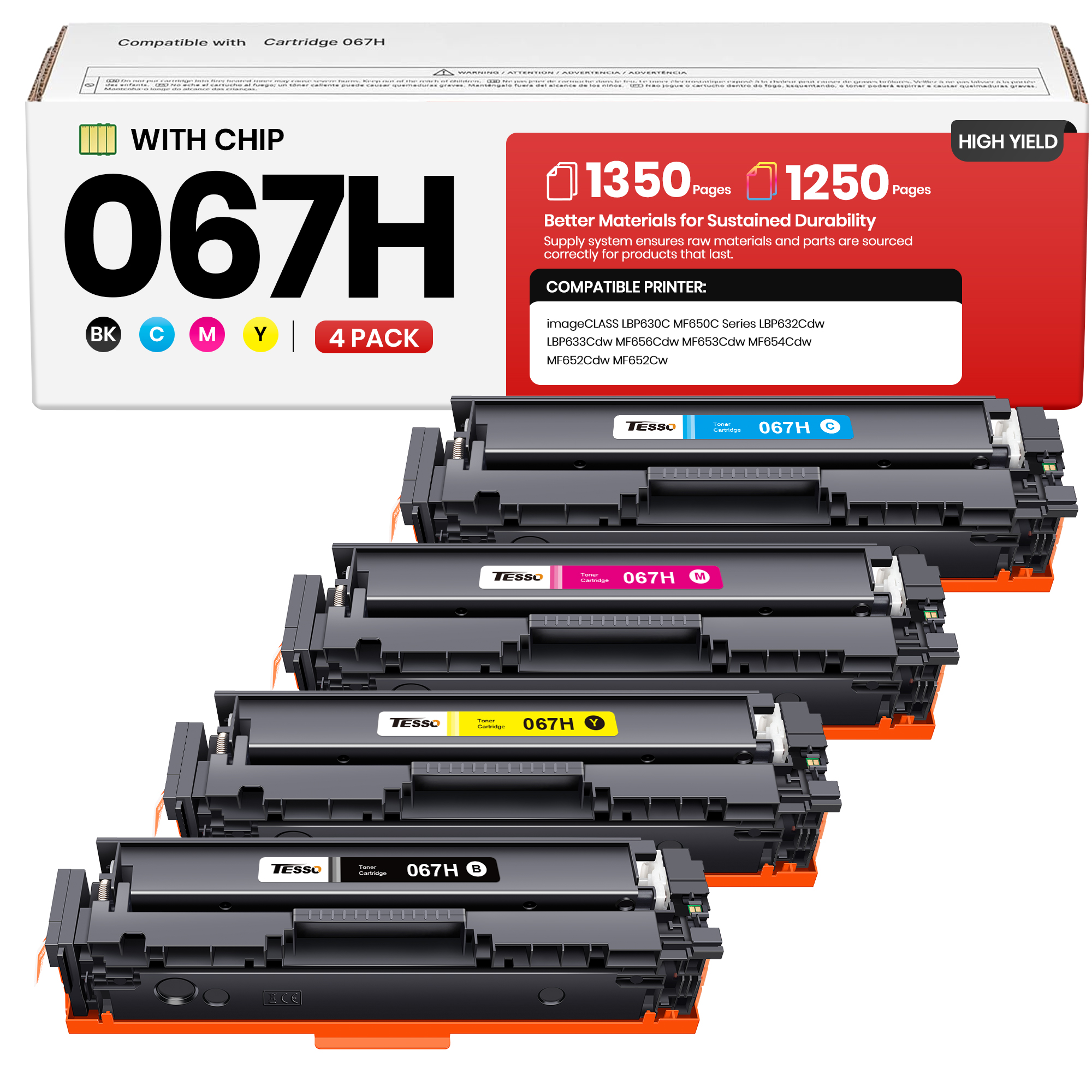 067H Toner Compatible for Canon 067 Toner Cartridge Set - 067 Toner Work for Canon Mf656Cdw Toner Cartridge Mf654Cdw Lbp632Cdw Mf650C Mf653Cdw Printer | High Yield for Canon Cartridge 067 067H 4 Pack