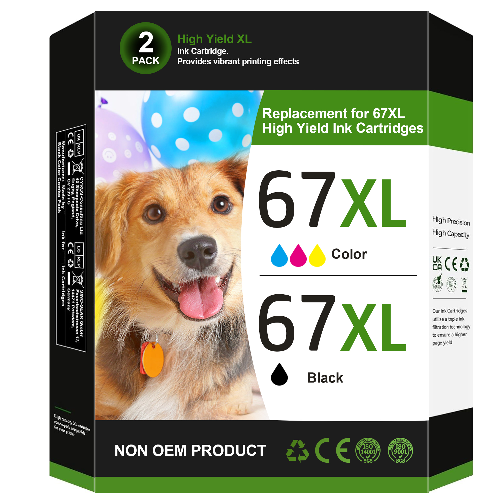 67XL Ink Cartridges Black Color Combo Pack Replacement for HP Ink 67 67XL for HP DeskJet 2700 2700e 2755e 2755 4155e 4155 Envy 6000 6055e 6055 6400 6455e Envy Pro 6455 6458 6452 (2 Pack)