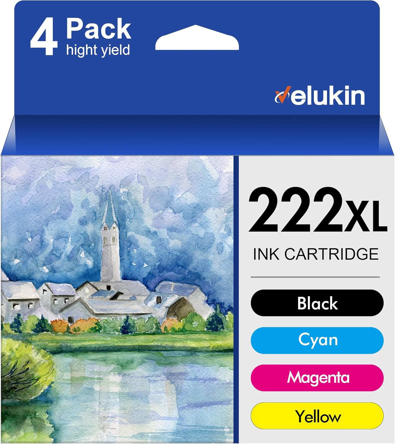 Velukin 222XL Ink Cartridges Replacement for Epson 222XL Ink cartridges Combo Pack 222 XL T222XL 222 Ink Cartridges for Epson Printer Workforce WF-2960, XP-5200 (4 Pack, Black, Cyan, Magenta, Yellow)
