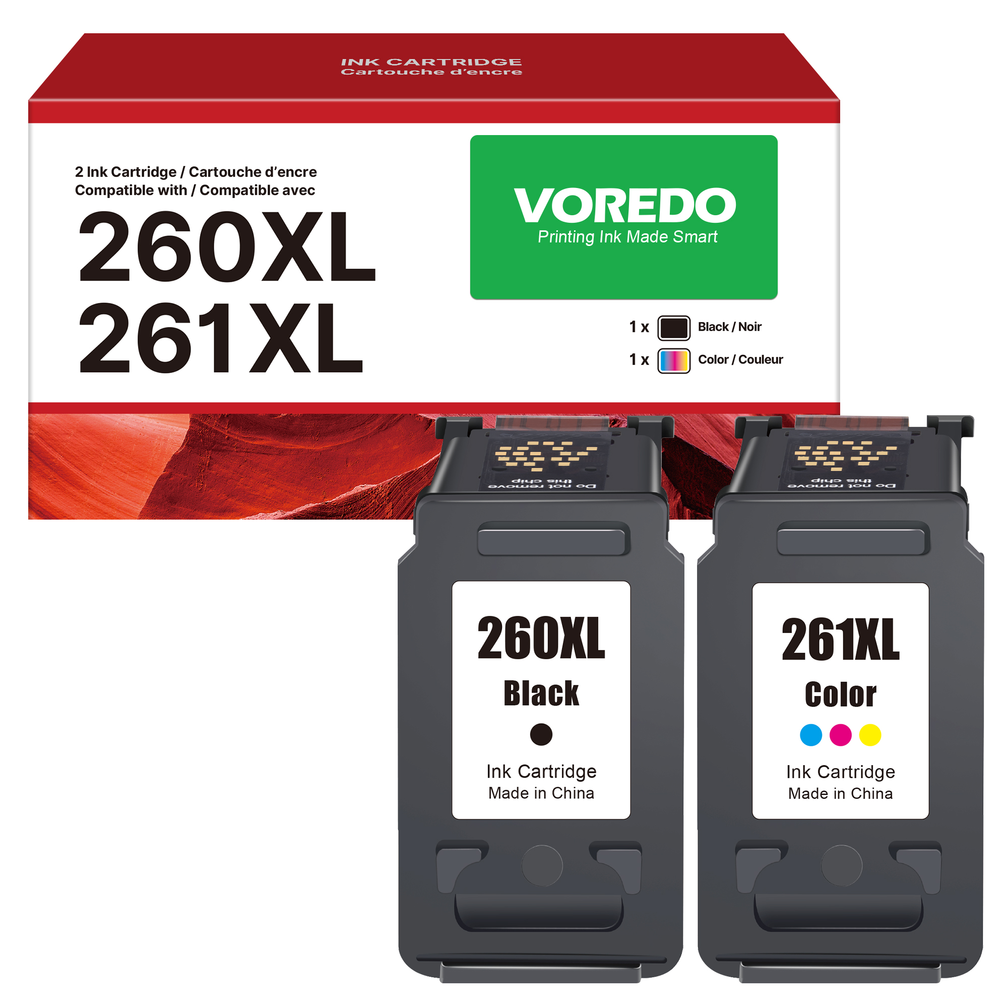 VOREDO Compatible Ink Cartridges Replacement PG-260XL CL-261XL for Canon 260 and 261 Ink Cartridges Work with Pixma TS6420a Ink, TS6420 TS6400, TS5320; TR7020; TR7022 (1 Black, 1 Color)