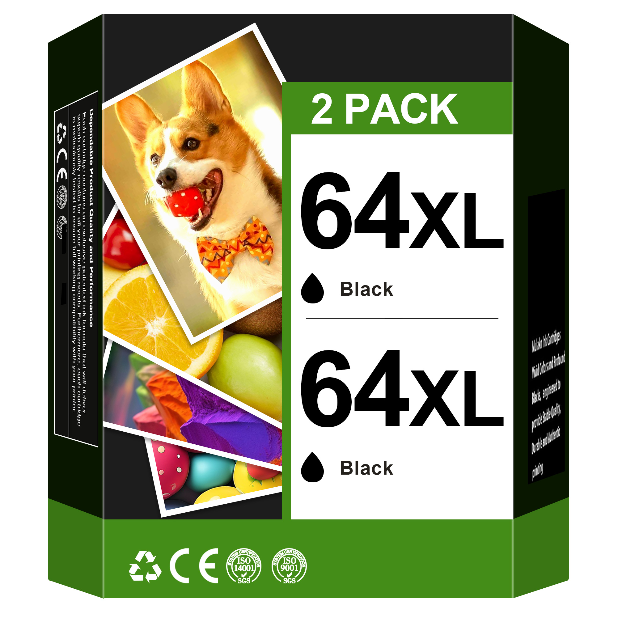64XL Ink Cartridge Combo Pack Remanufactured Replacement for HP Ink 64 HP64 64XL 64 XL Work for Envy Photo 7858 7855 7155 6255 6252 7120 7158 Envy 7255e 7955e 7958e Tango X Terra Printer(Black, Color)