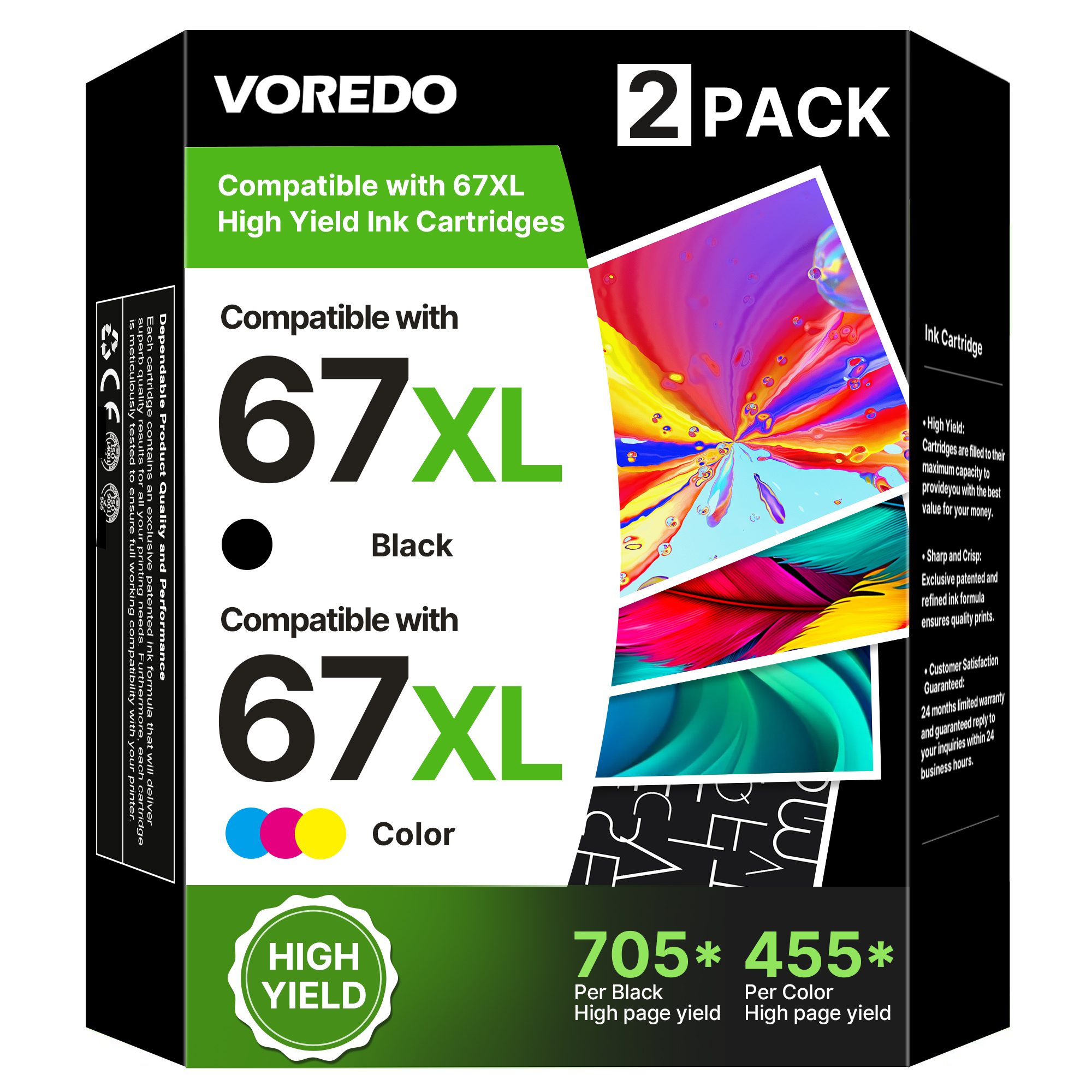 67XL Ink Cartridges Black/Color Combo Pack Compatible for HP Ink 67 67XL Work for DeskJet 2827e 2700 2700e 2755 2755e 2855e 4100 4155e 4133e 4255e Envy 6000 6455e 6020e 6400 6475e 6075 6055e 2 Pack
