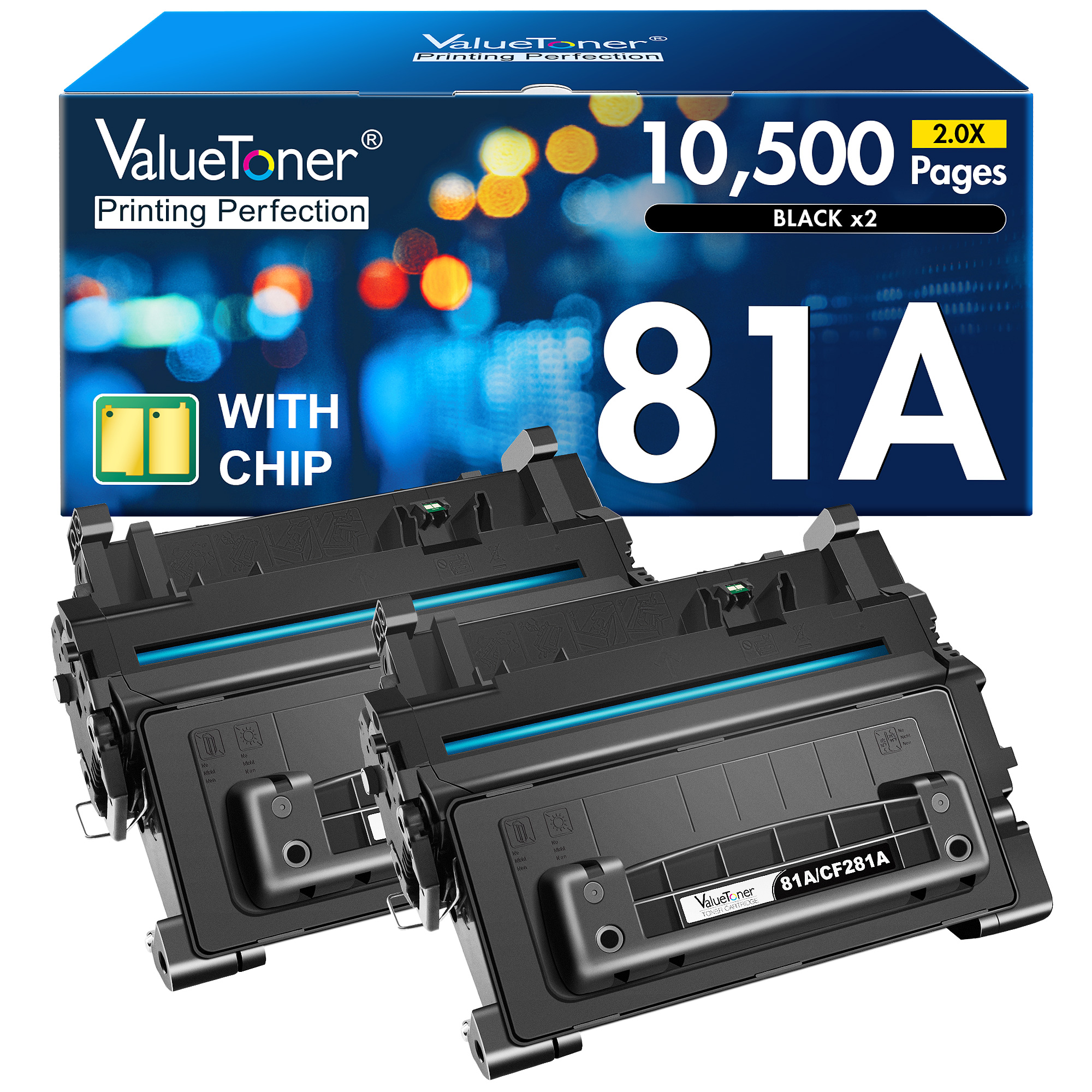 CF281A 81A Black Toner Cartridge Replacement for HP 81A Black Toner Cartridge 81X CF281X Toner for HP 281A Work with LaserJet Enterprise MFP M604 M604dn M605 M605dn M605x M606 M606x M630 M630f (2Pack)