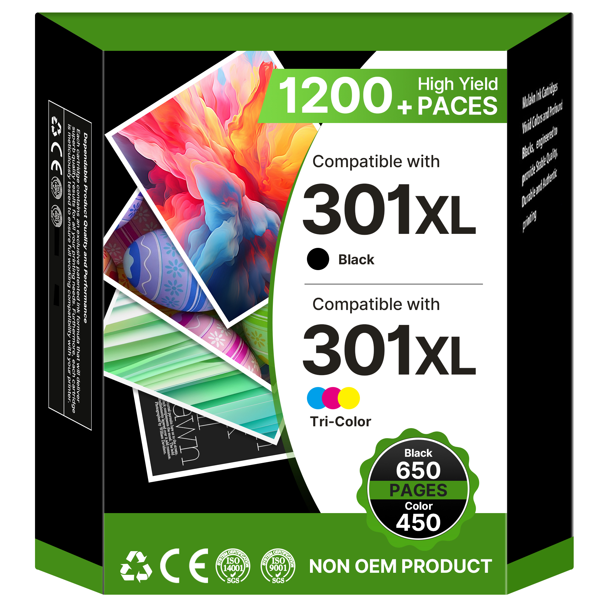 Washope Encre 301XL Compatible Cartouche pour HP 301 XL Noir et Couleur pour HP Envy 4500 5530 4502 4504 4507 5532 DeskJet 1050 1510 1000 2050 2510 2540 OfficeJet 2620 2624 (1 Noir, 1 Tri-Couleur)