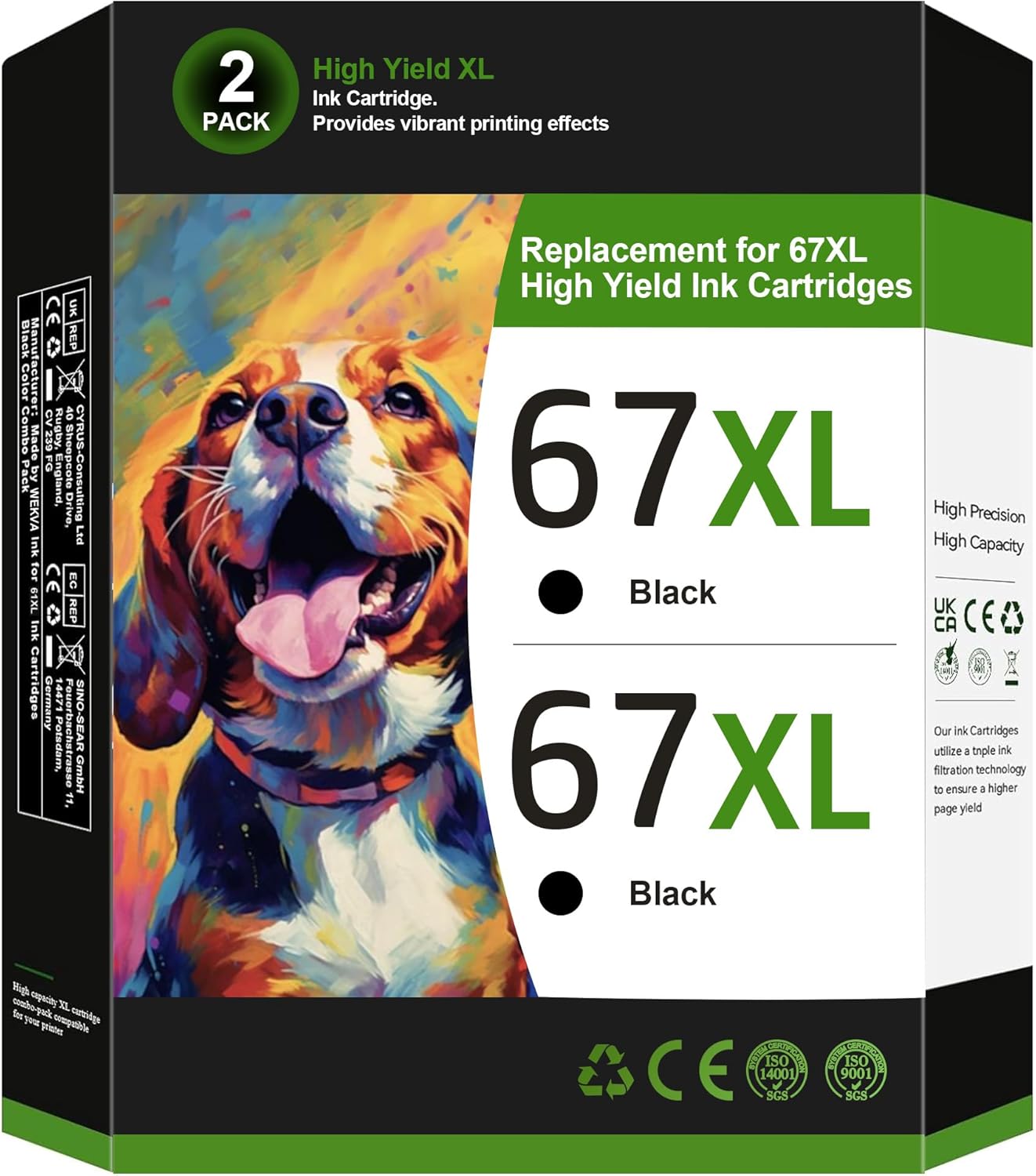 WEKVA 67 XL Ink Cartridges Black Cartouche Encre for HP 67 Ink Cartridge Black HP67 HP67XL for HP 67XL Ink Cartridge for HP Ink 67 for HP Printer Ink 67 Deskjet 2700 2755e Envy PRO 6055e 4155e 4152e 6452