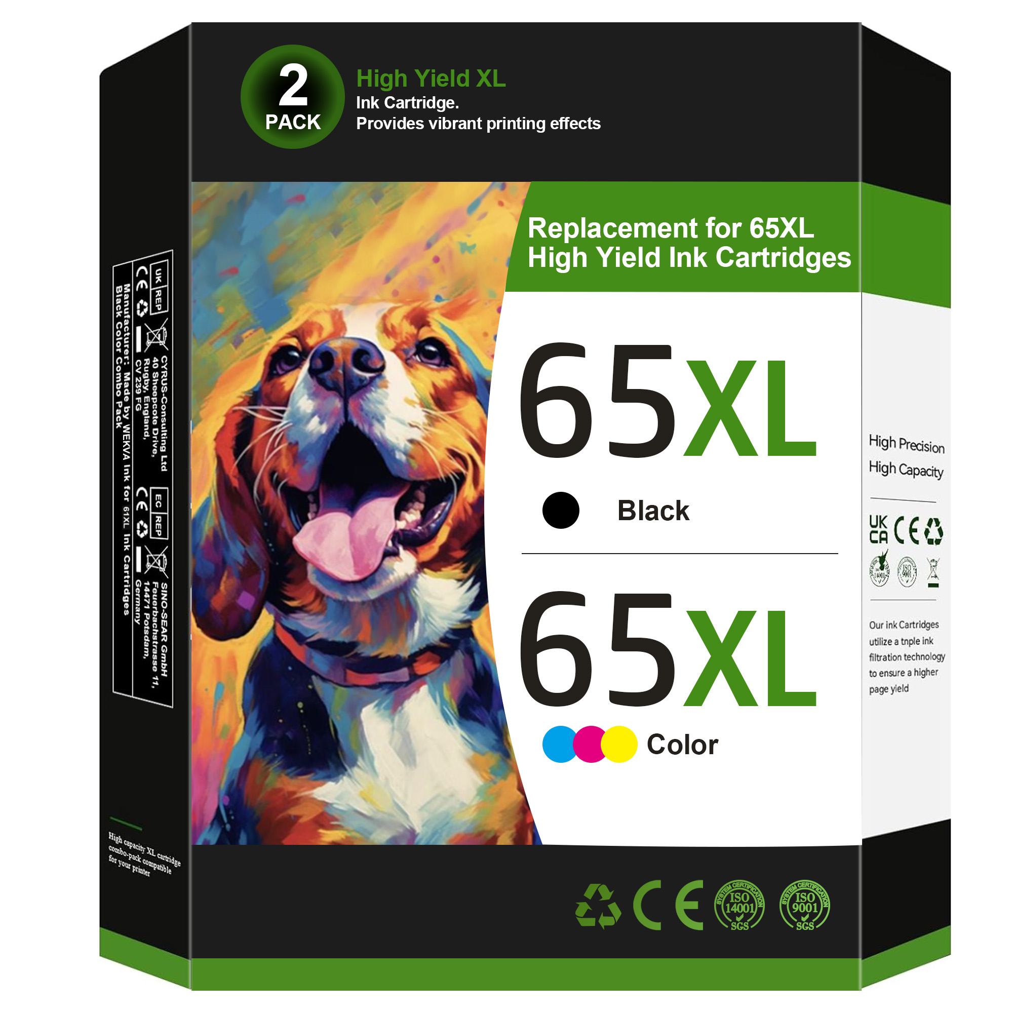 65XL Black/Tri-Color Ink Cartridges (2-Pack) for HP Ink 65 65XL High Yield Work for HP DeskJet 3755, 3772, 3722, 3752, 3700 Series; 2622, 2652, 2600 Series; Envy 5055, 5052, 5014, 5000 Series T0A36AN