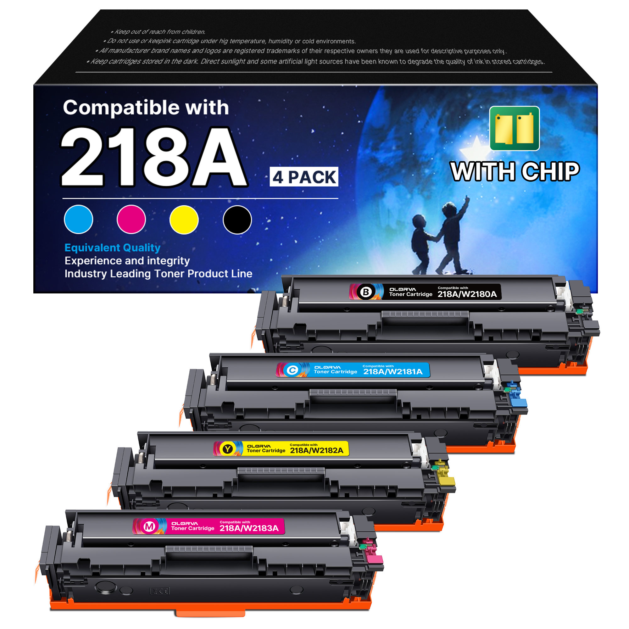 218A Toner Cartridges 4 Pack(with chip) Replacement for HP 218A 218X Toner High Yeild Compatible with HP Color LaserJet Pro MFP 3301cdw 3201dw 3301sdw Printer W2180A Ink Set (B/C/Y/M)