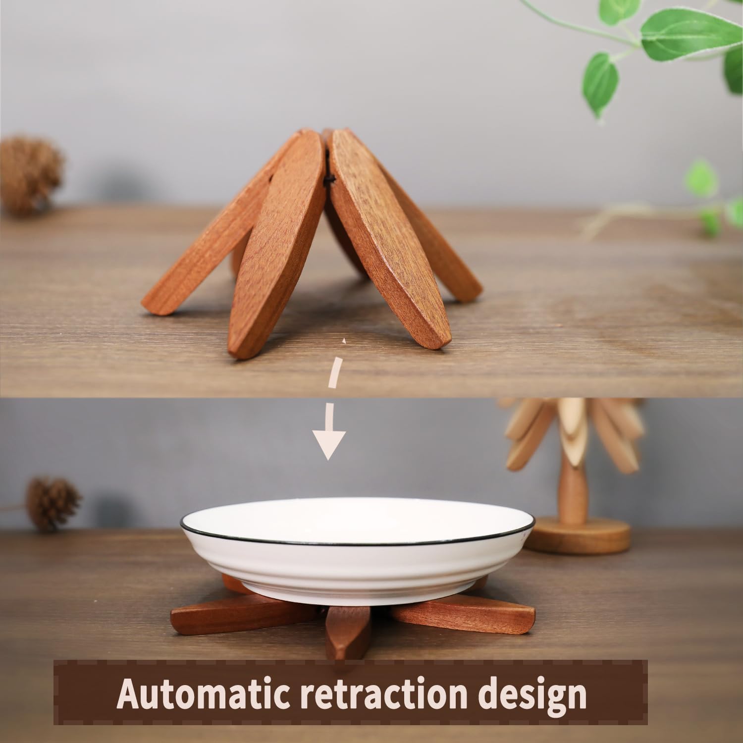 🔥Christmas Early Discount 49% Off✨Natural Tree Trivet Set - 4 Wooden Trivets & 1 Stand Like a Christmas Tree