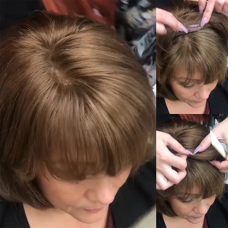 HOT SALE🔥 SHORT NATURAL  HAIR TOPPERS With Bangs