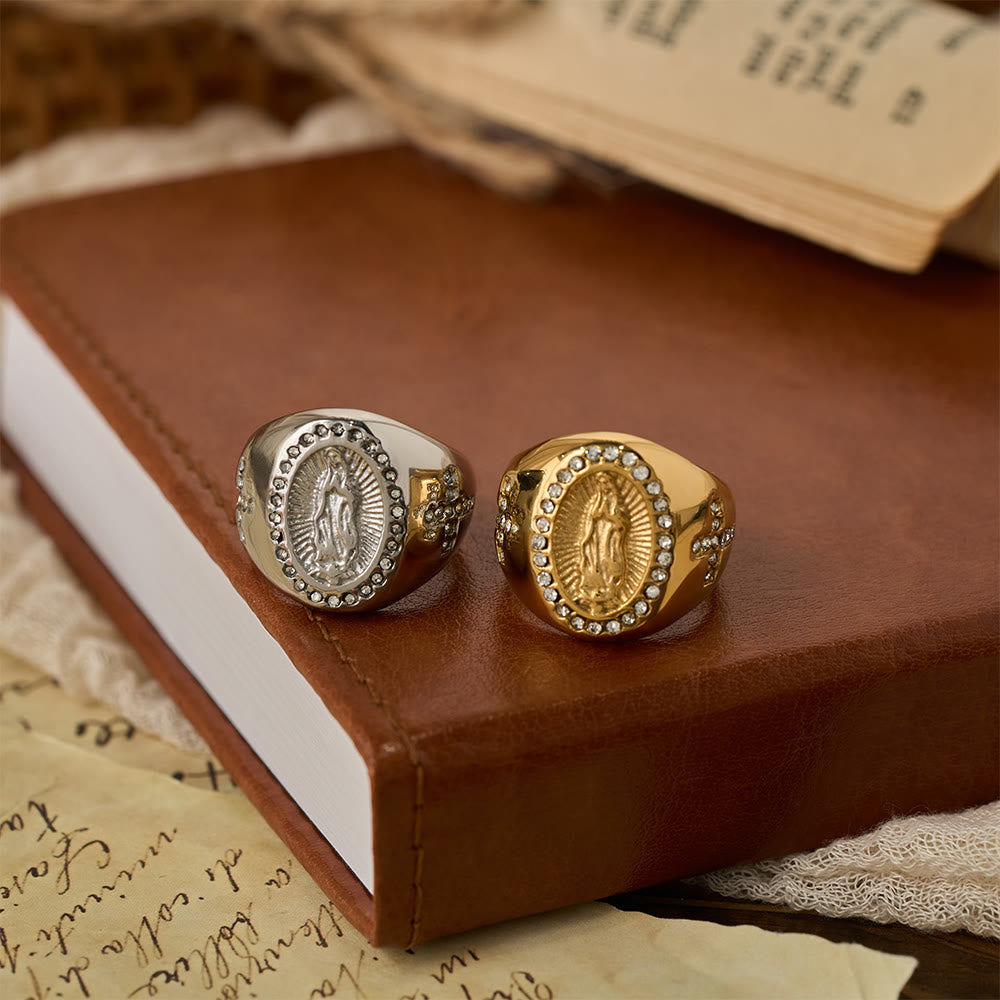 Christianartworkshop Bold Our Lady Cross Signet Ring: Anchor Your Heart in Marian Faith