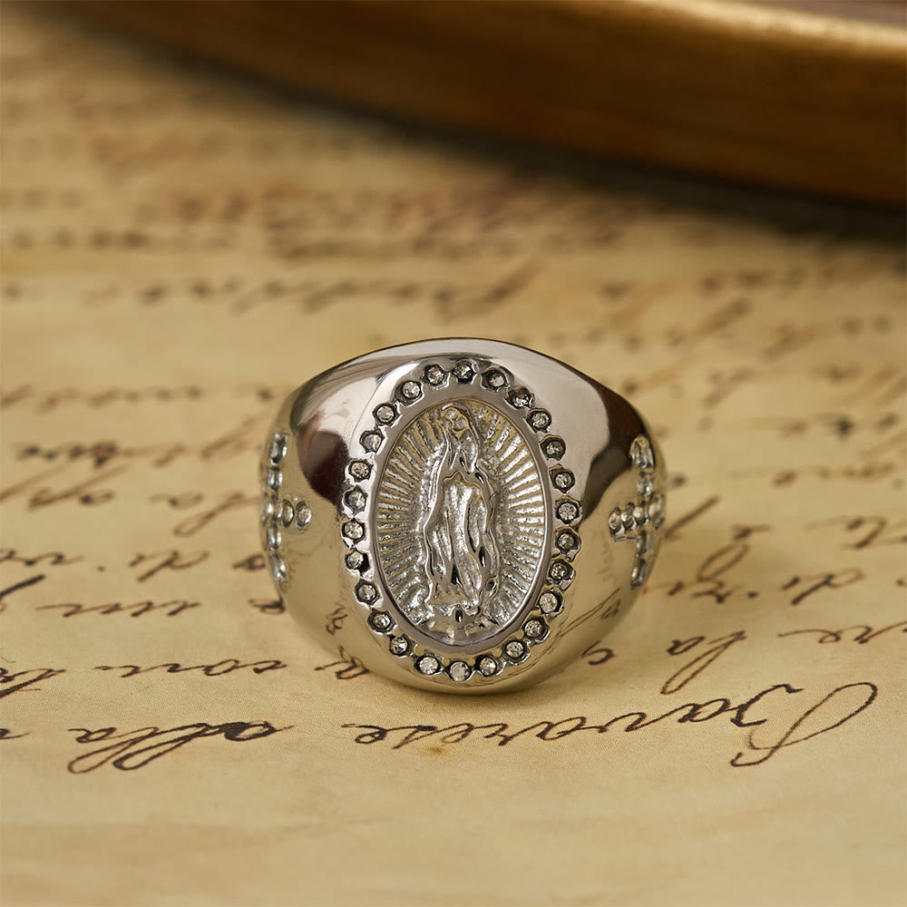 Christianartworkshop Bold Our Lady Cross Signet Ring: Anchor Your Heart in Marian Faith