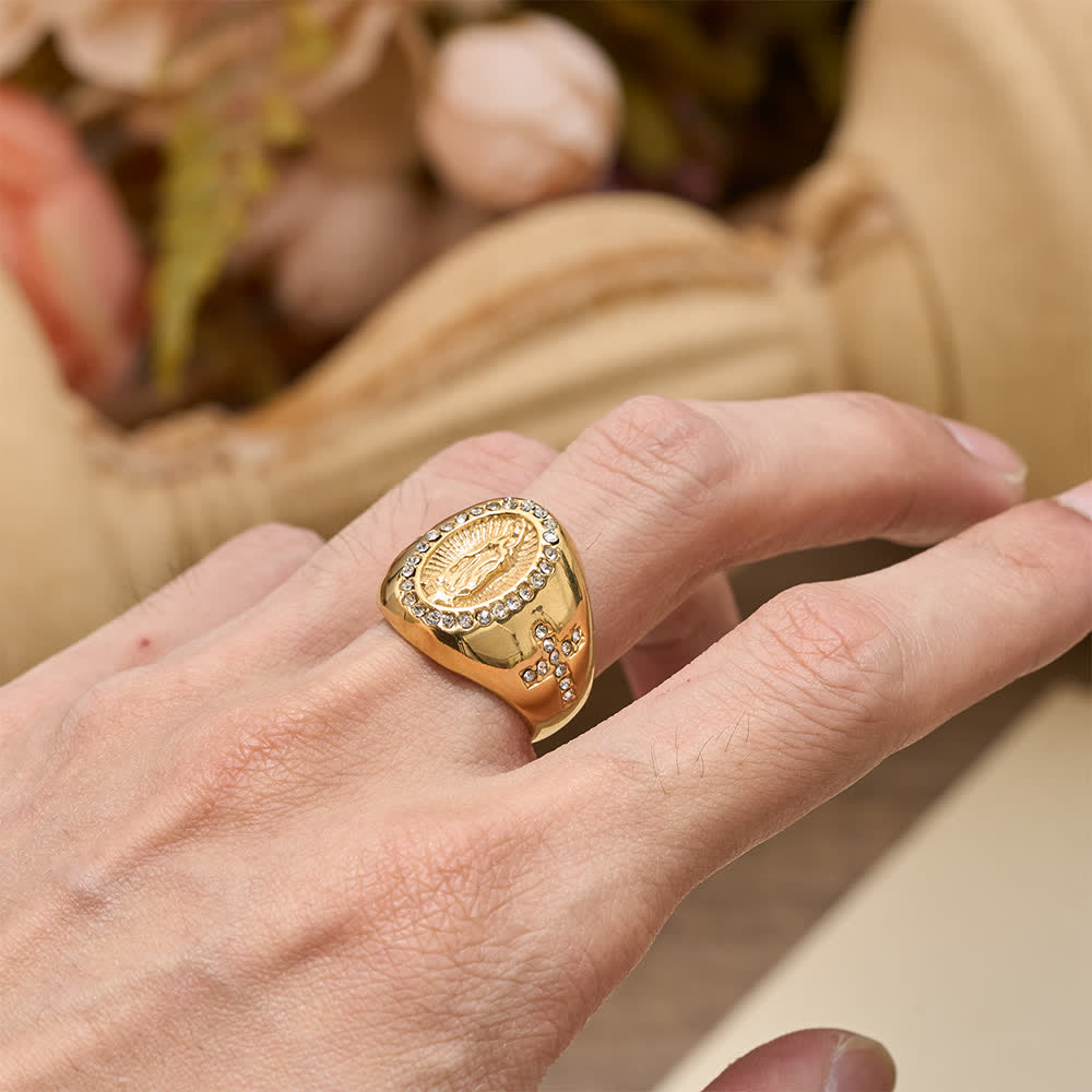 Christianartworkshop Bold Our Lady Cross Signet Ring: Anchor Your Heart in Marian Faith