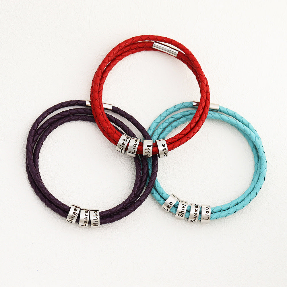 Christmas promotion🎄Men Braided Leather Bracelet with Small Custom Beads