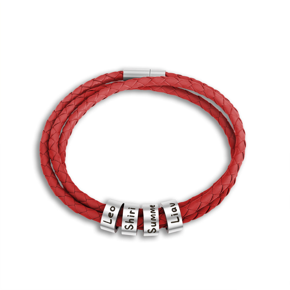 Christmas promotion🎄Men Braided Leather Bracelet with Small Custom Beads