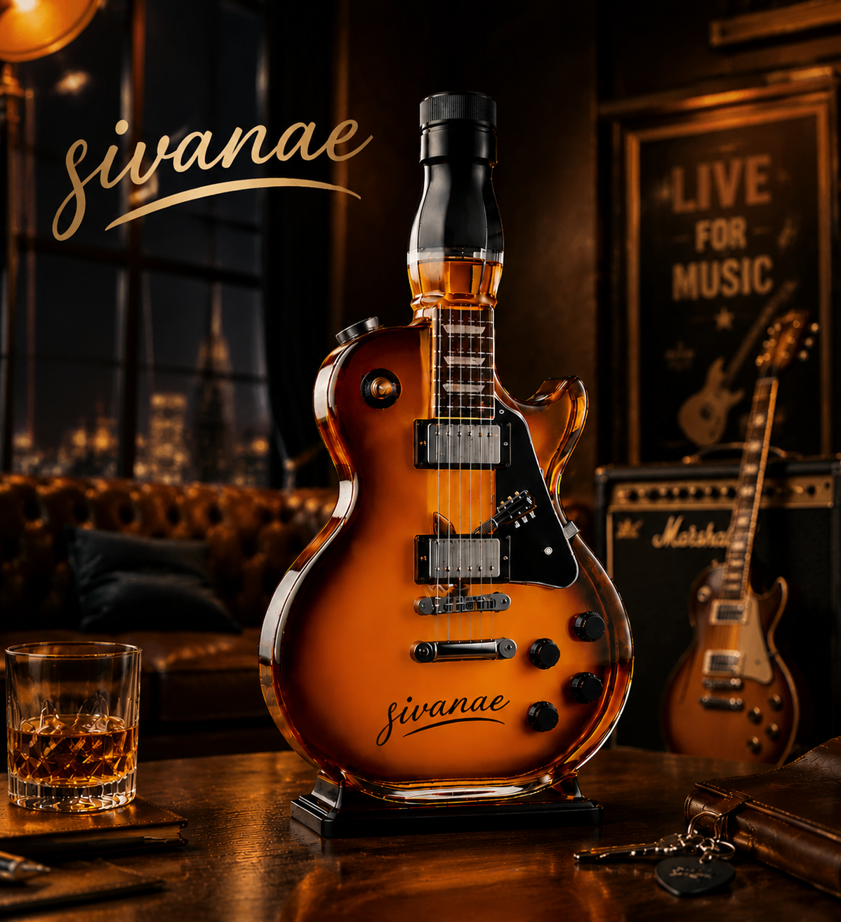đ Fatherâs Day 49% OFF â đ„Appetite for Rock: Vintage Sunburst Guitar Figurine Spirit Bottle