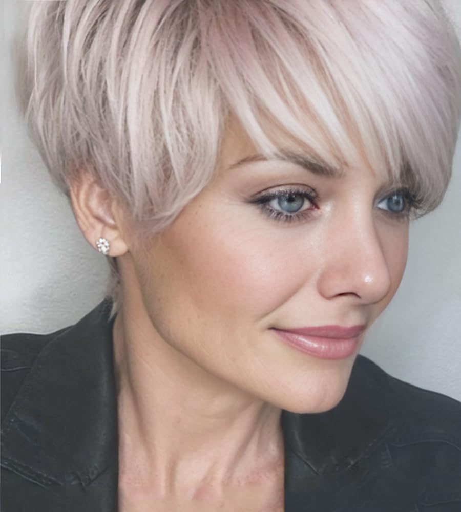 Pixie Cut Wigs for Women  Highlight Wigs with Bangs Natural Hair Replacement Wig
