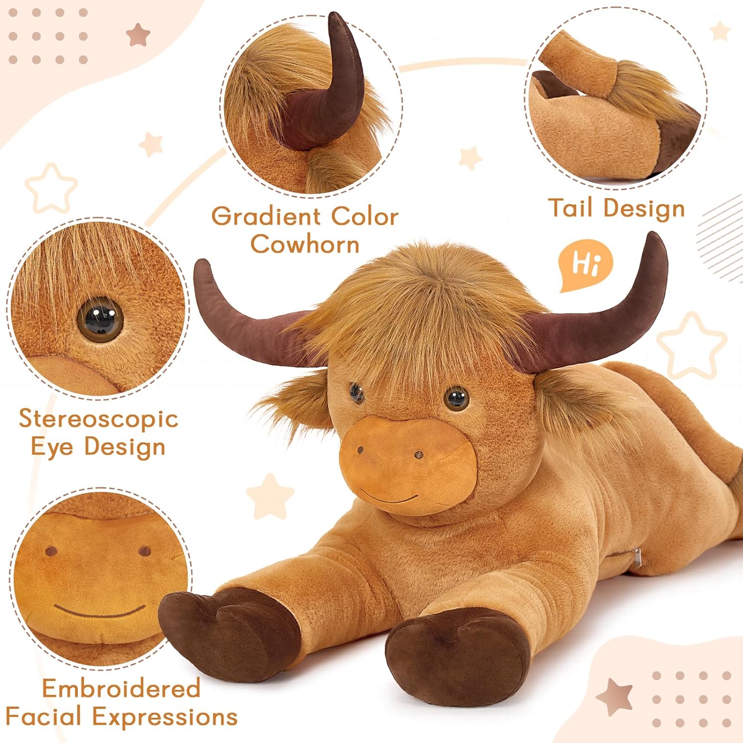 41 inch Large Highland Cow Stuffed Animal