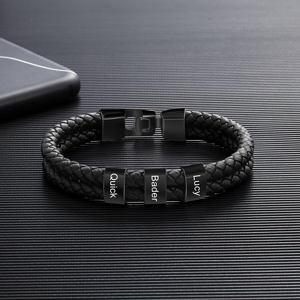 Father's Day🎁 Men Leather Bracelet with Engraved Beads