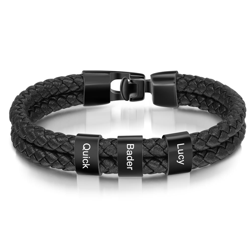 Father's Day🎁 Men Leather Bracelet with Engraved Beads