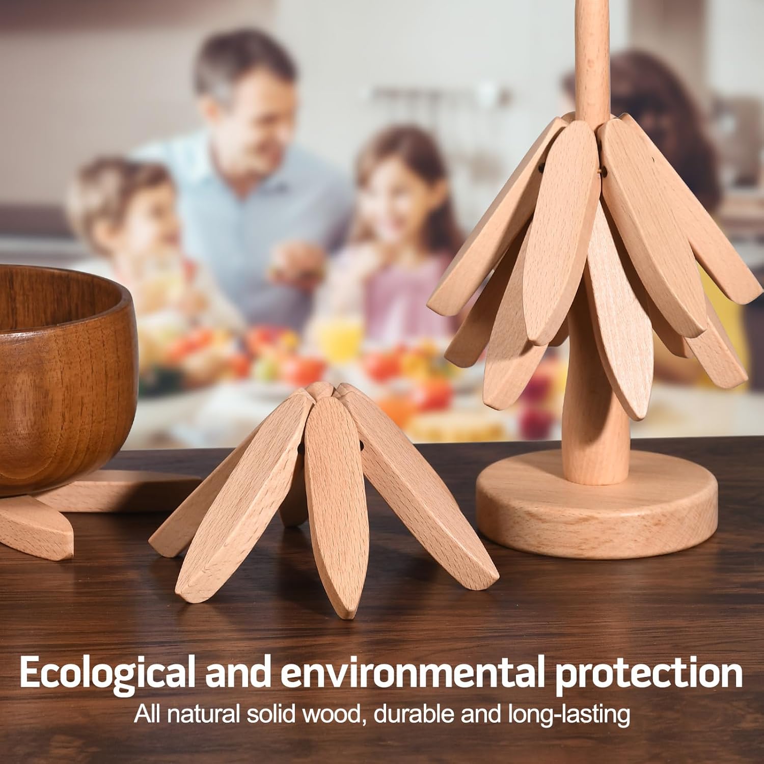 🔥Christmas Early Discount 49% Off✨Natural Tree Trivet Set - 4 Wooden Trivets & 1 Stand Like a Christmas Tree