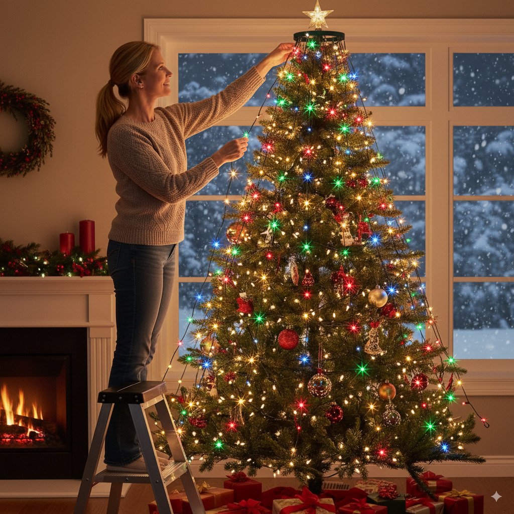 🔥Hot Sale 50% OFF🔥Christmas Tree Waterfall Lights with Ring🎄