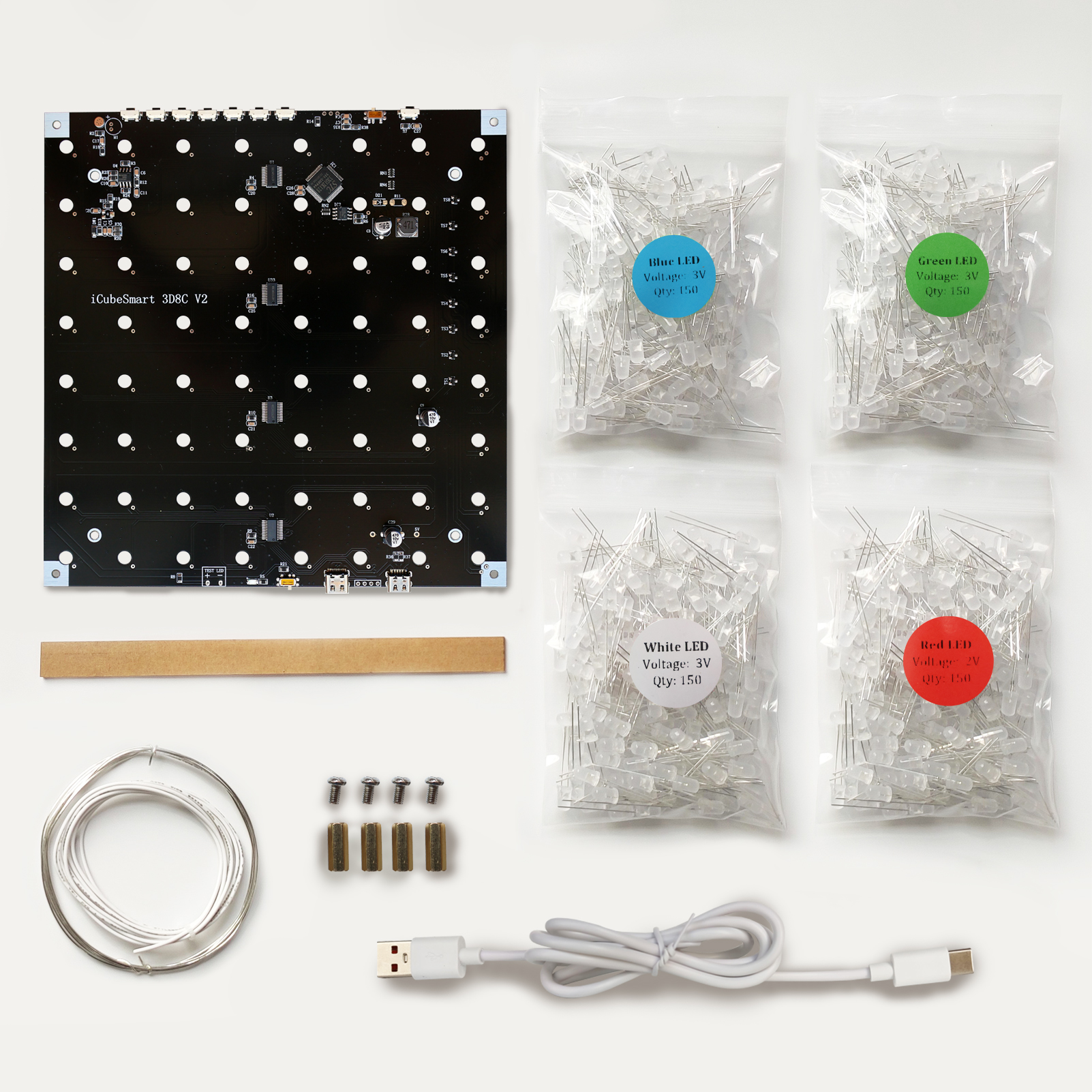 iCubeSmart 3D8C Led Cube Diy Electronic Kits Teenagers Learning Soldering Project With 3D Editing Software [3D8C]